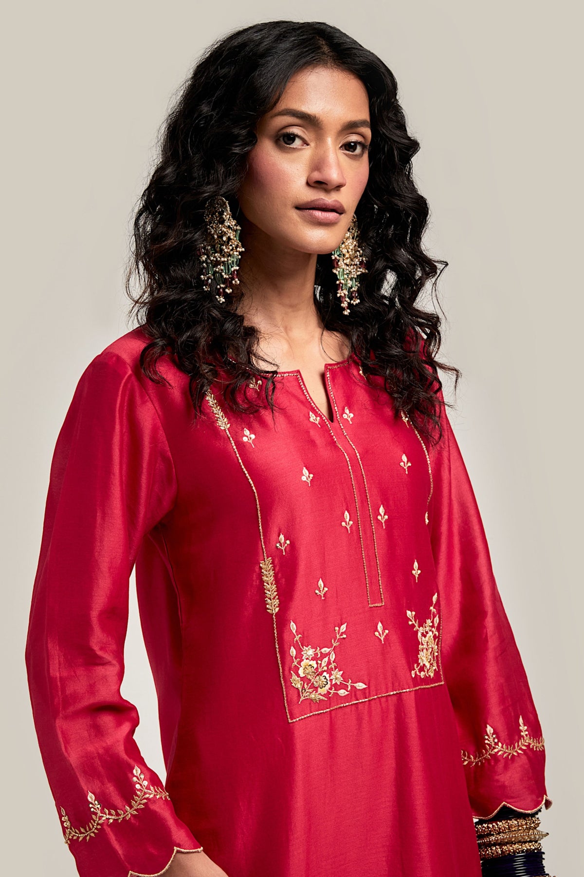 Embroidered Red Kurta Set