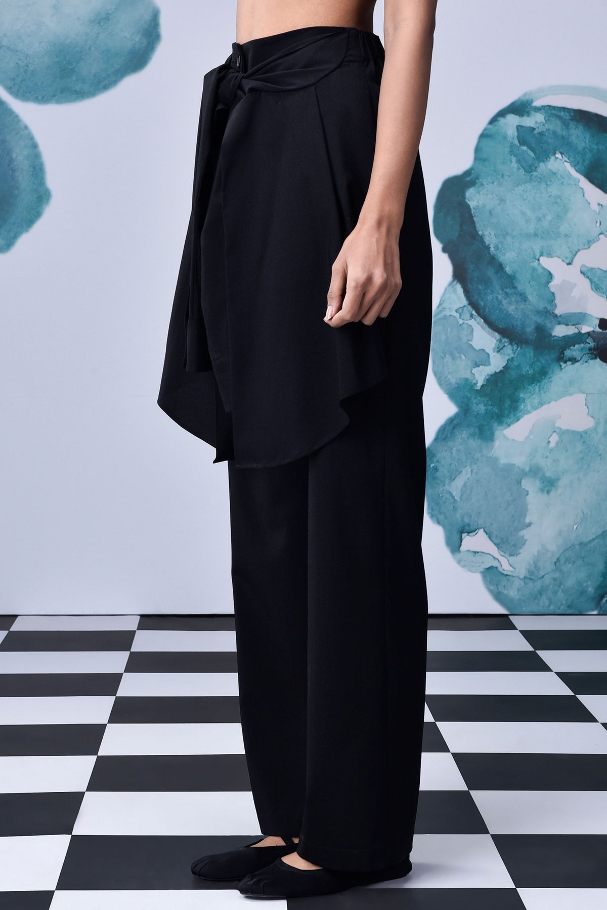 Wool Deconstructed Pants Black