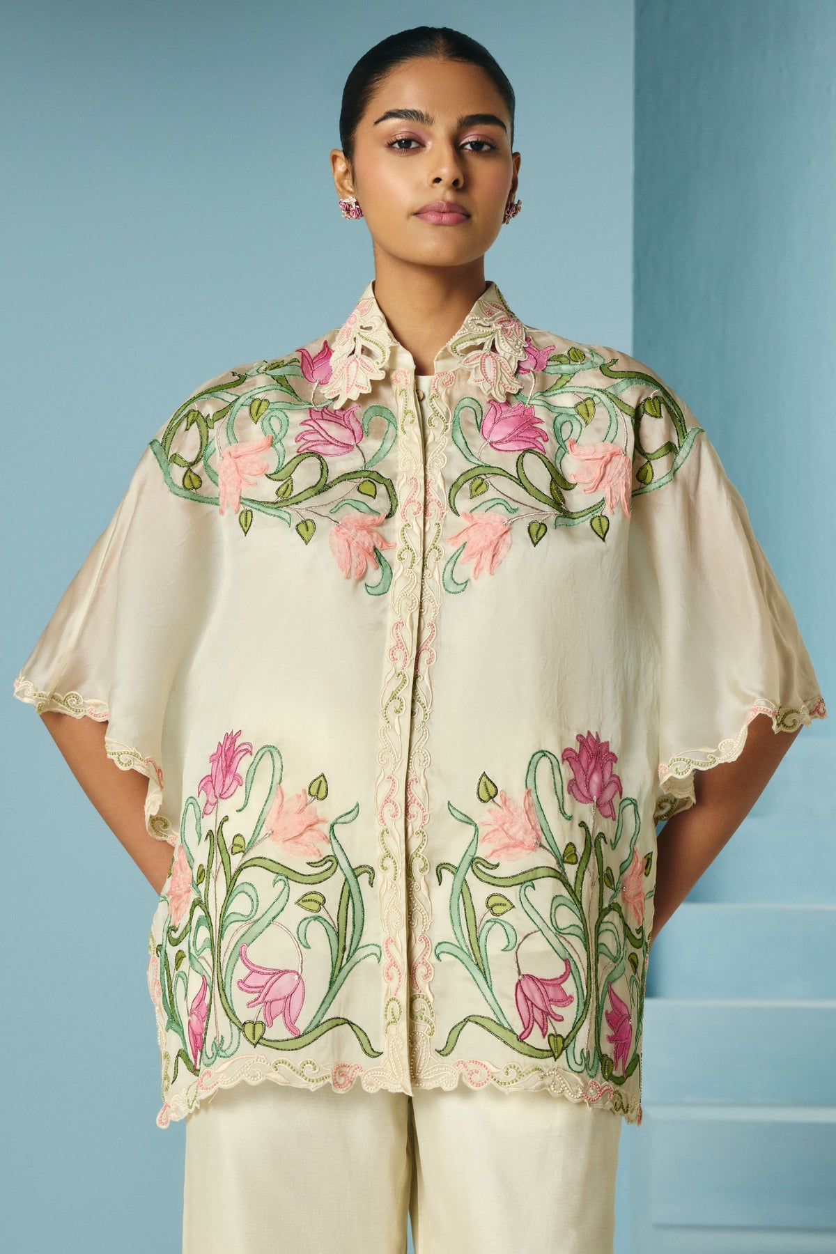 Applique and Beadwork Kaftan Shirt
