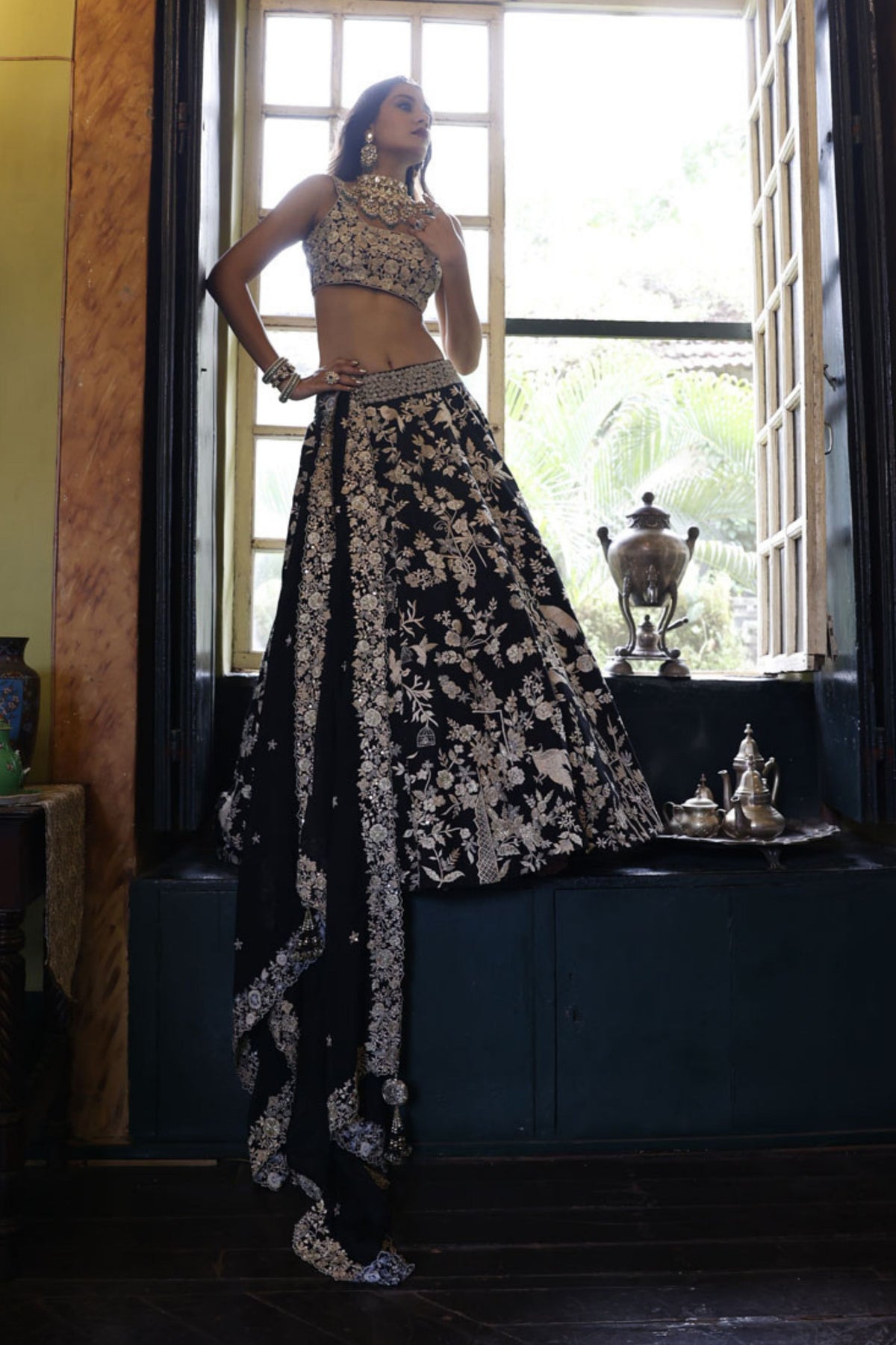 Black Lehenga with Sleevesless Choli and Dupatta