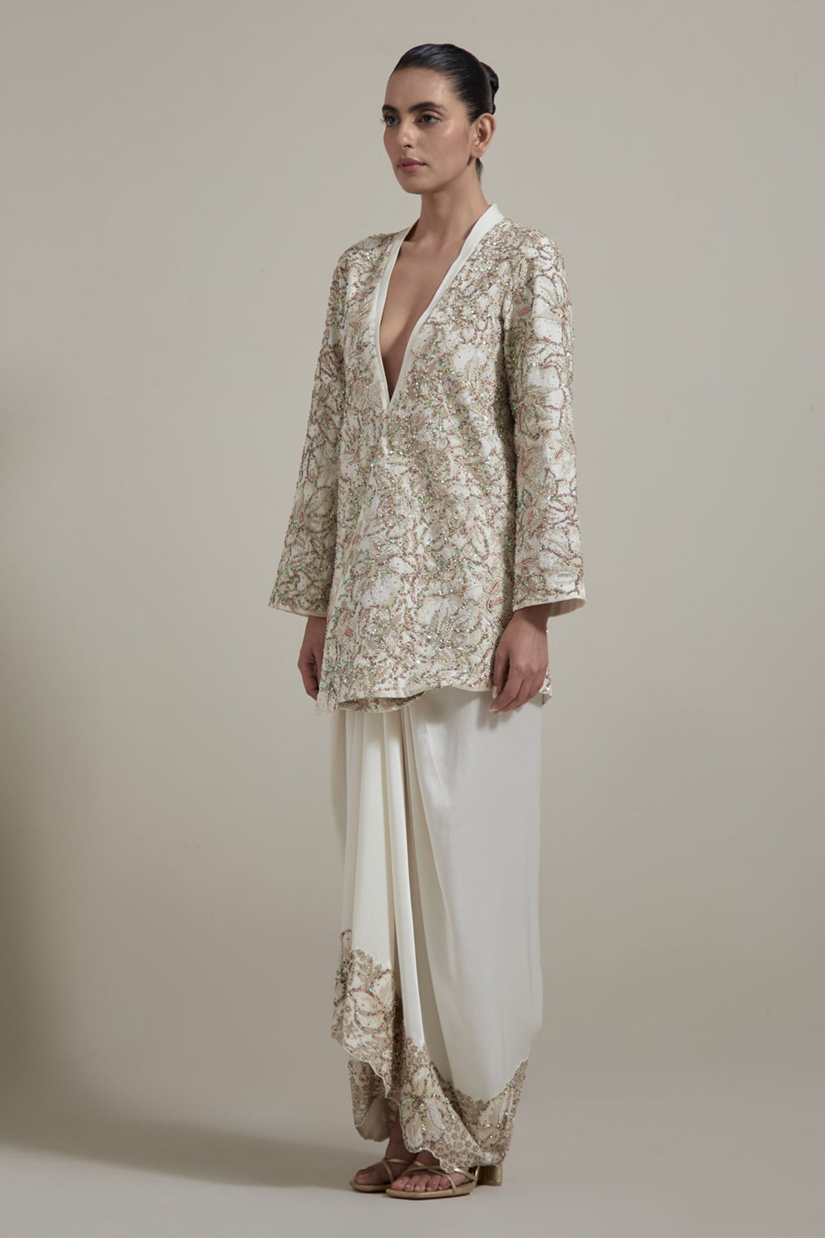 Ivory Embellished Jacket Set