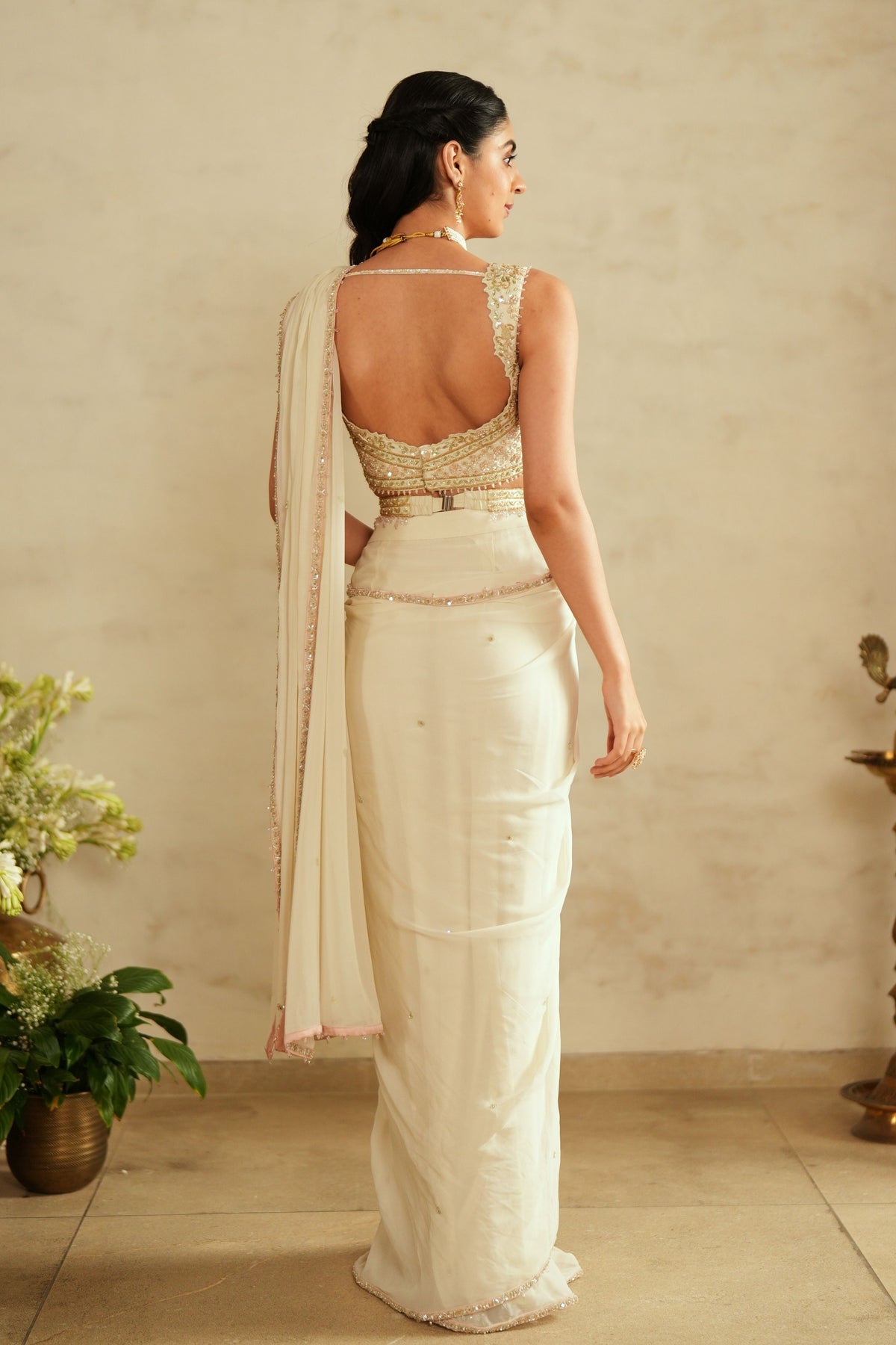 Chic Ivory Pre Draped Saree