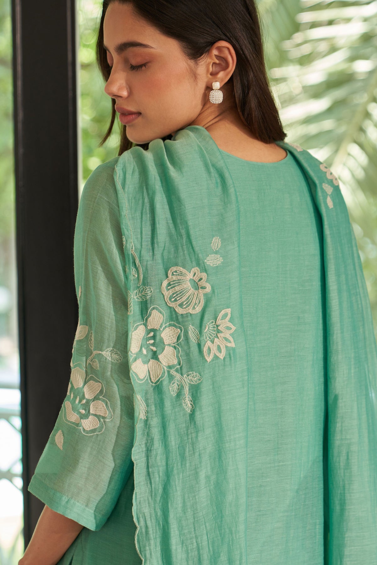 Mint Applique Embroidered Kurta Set