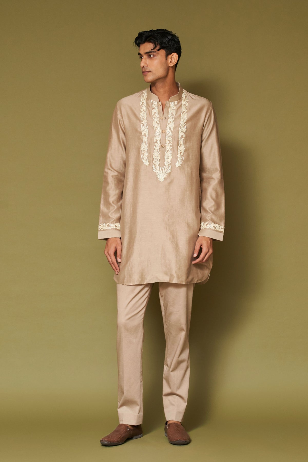 Sand Embroidered Chanderi Kurta Set