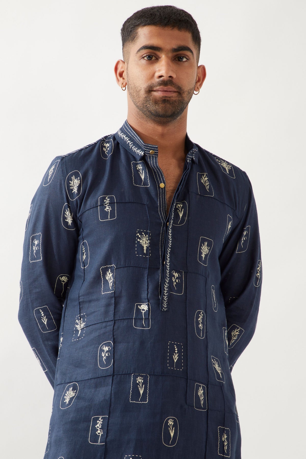 Slate Stamp Navy Kurta Set