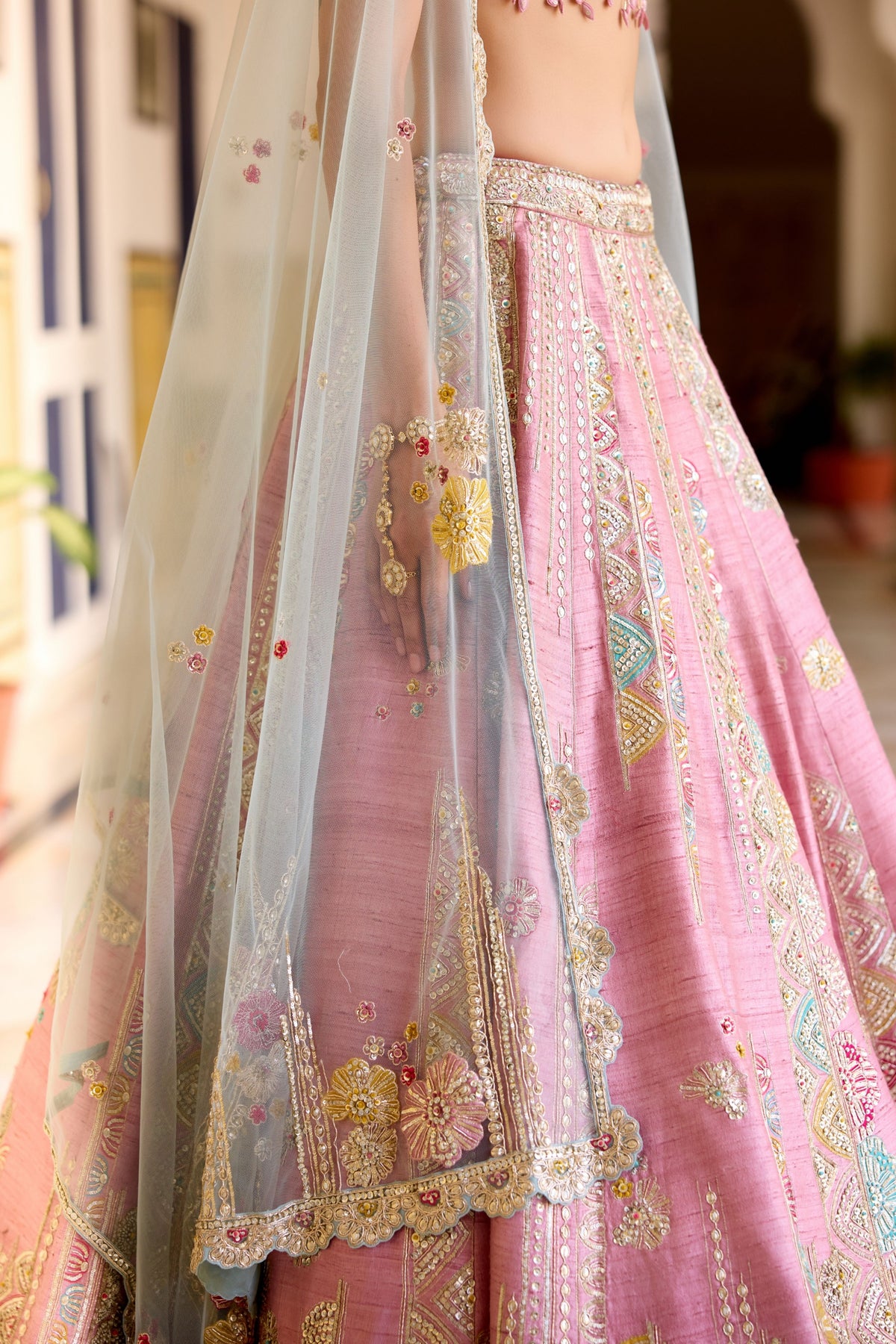 Pink Raw Silk Lehenga Set