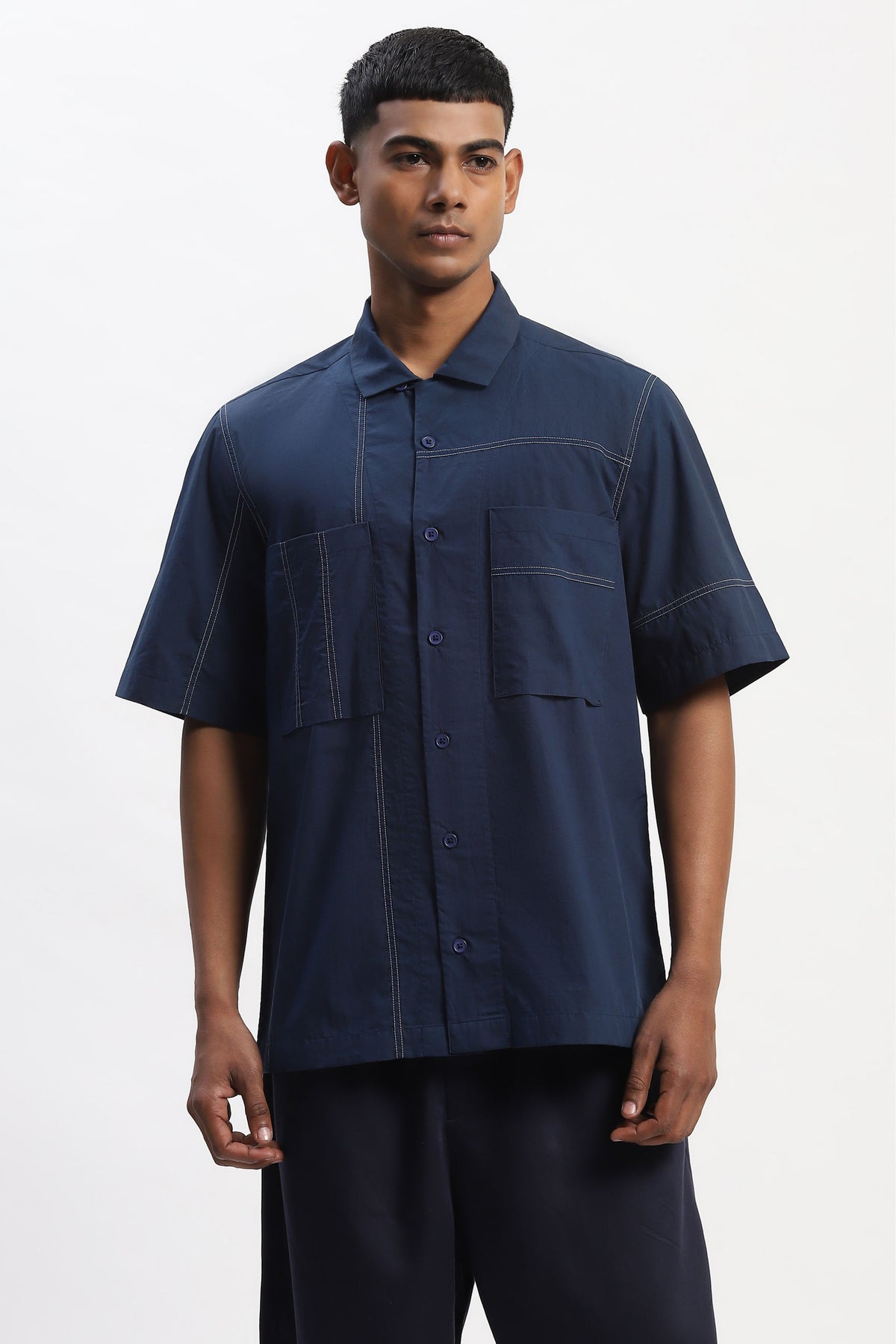 Blue Tonal Patchwork Shirt