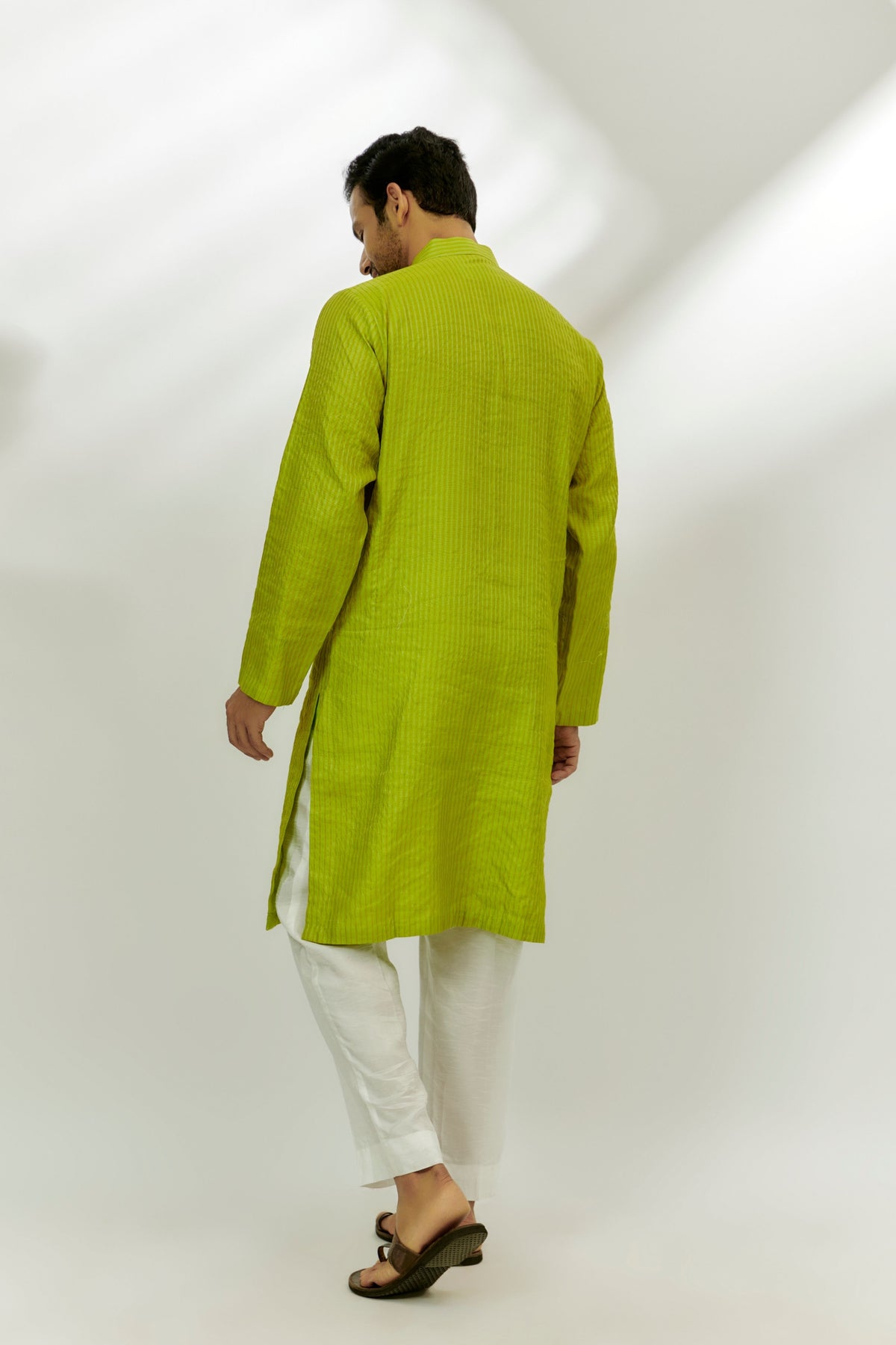 Lime Green Chanderi Silk Embroidered Kurta