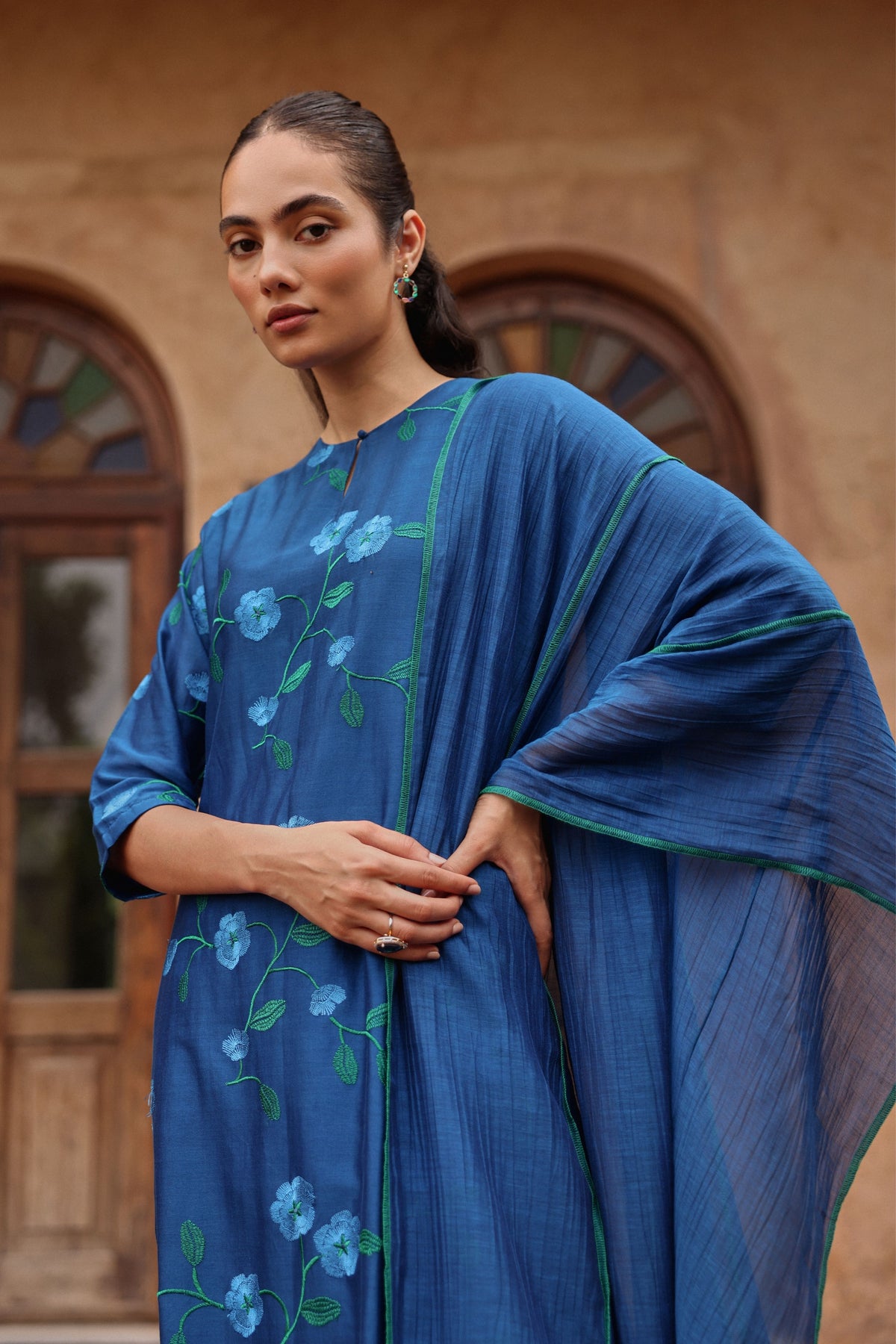 Indigo Embroidered Kurta Set