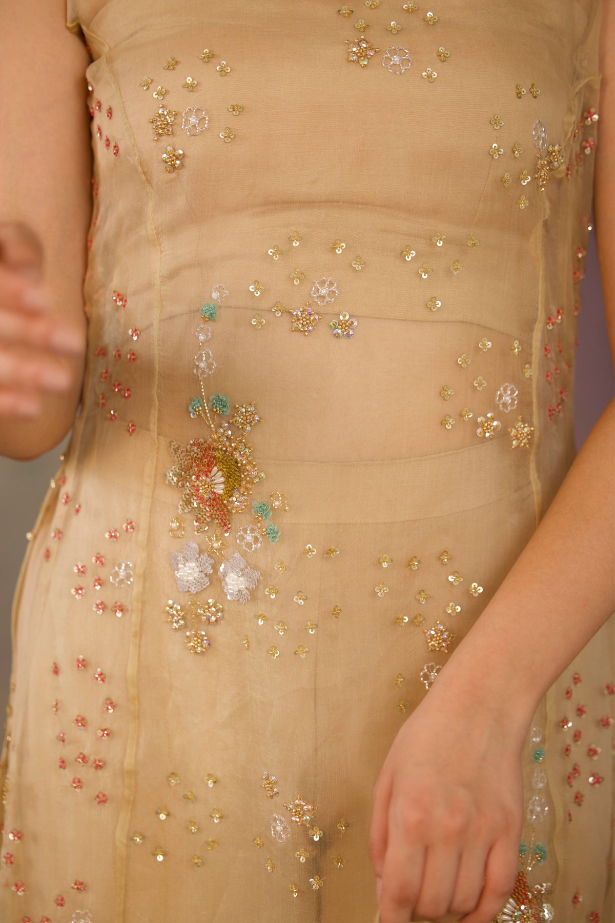 Beige Organza Kurta Set