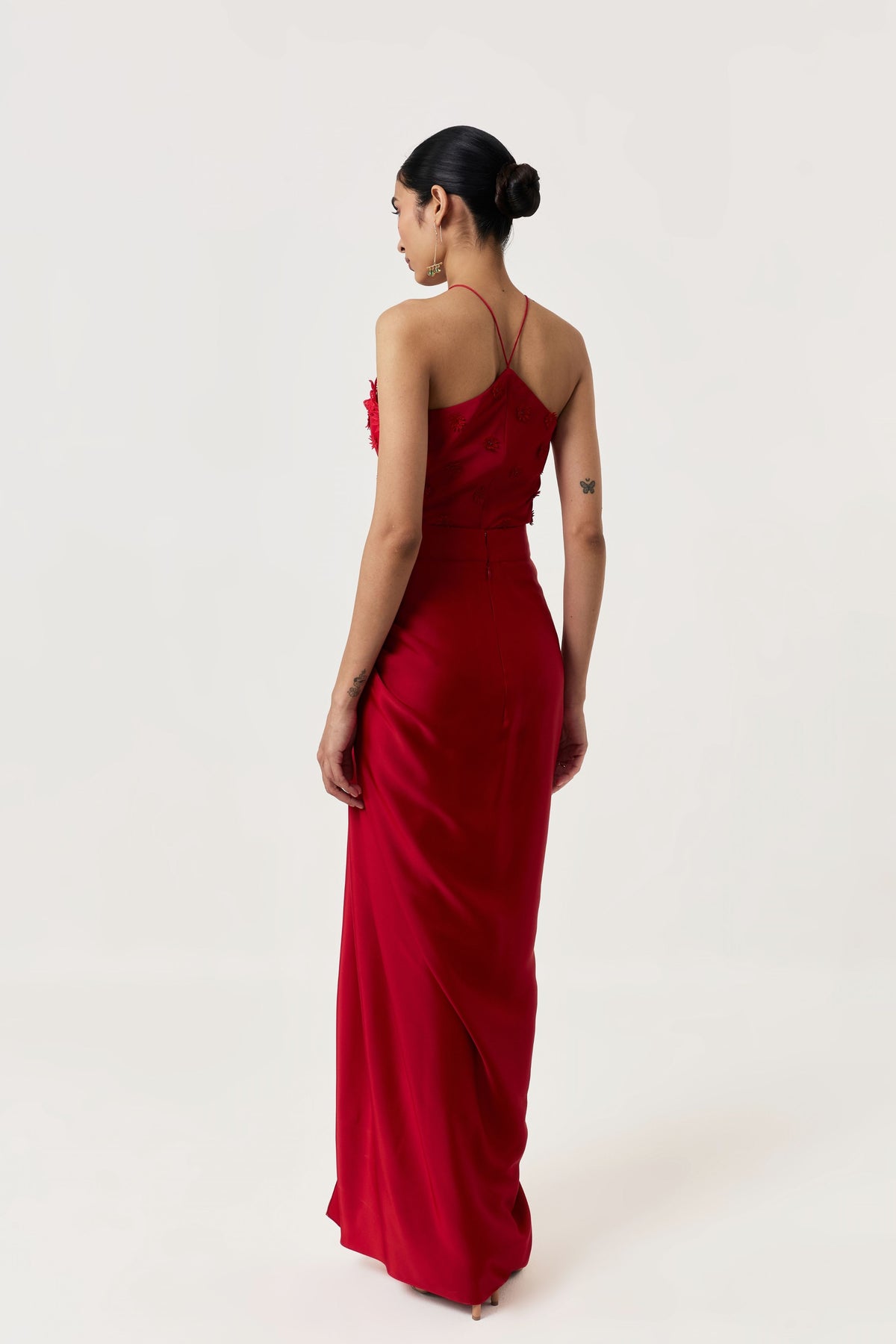 3d Floral Halter Red Skirt Set