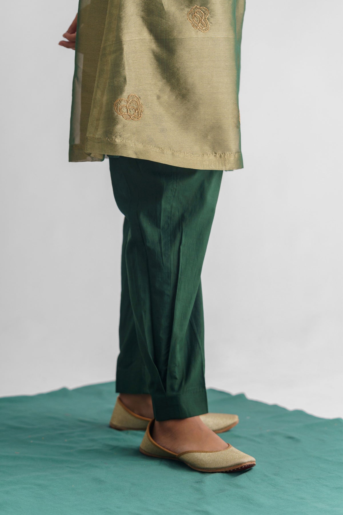 Green Floral Tissue Kurta Set