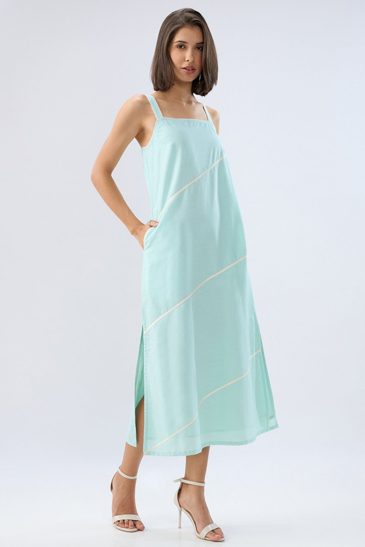 Blue Square Neck Column Dress