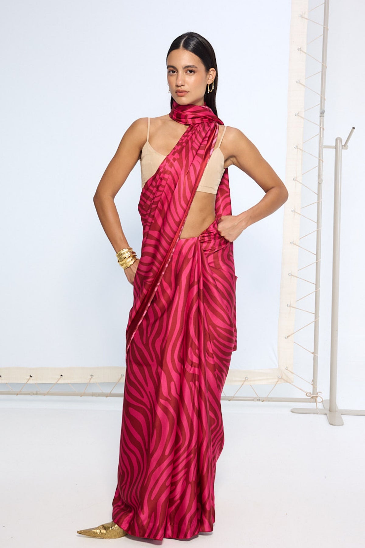 Pink Zebra Print Saree