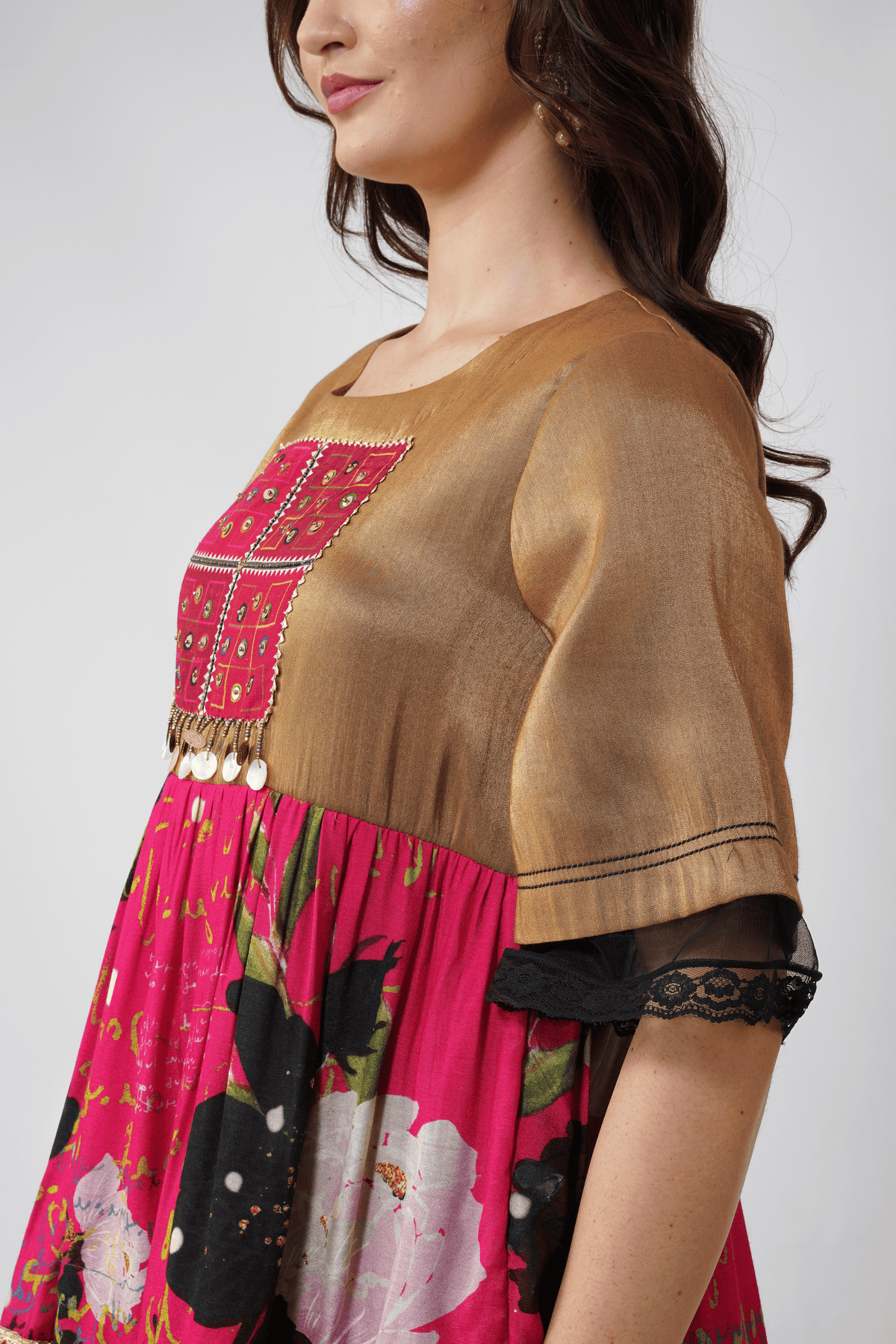 Floral Mirrorwork Tiered Dress