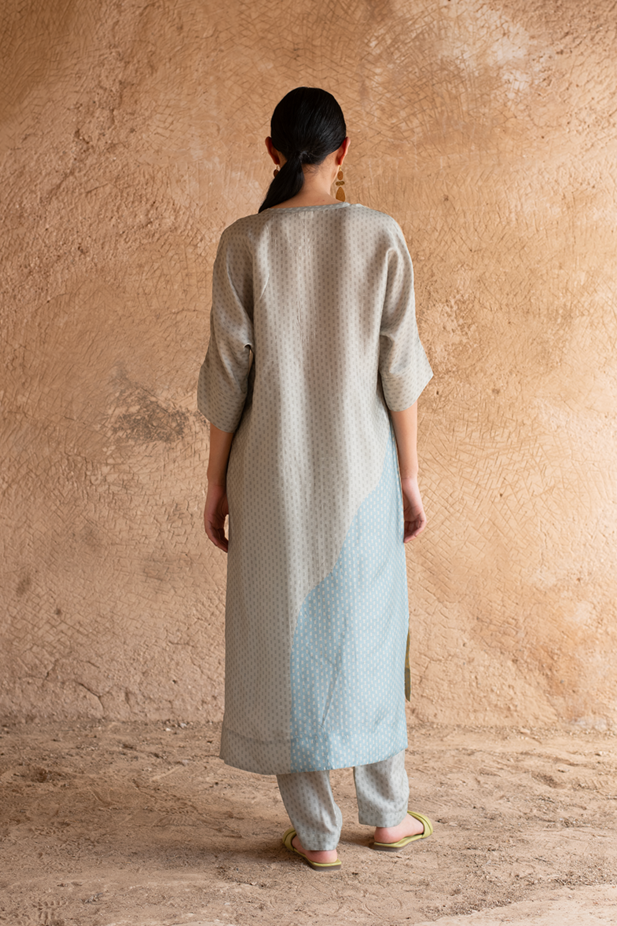 Light Grey High Low Kurta Set