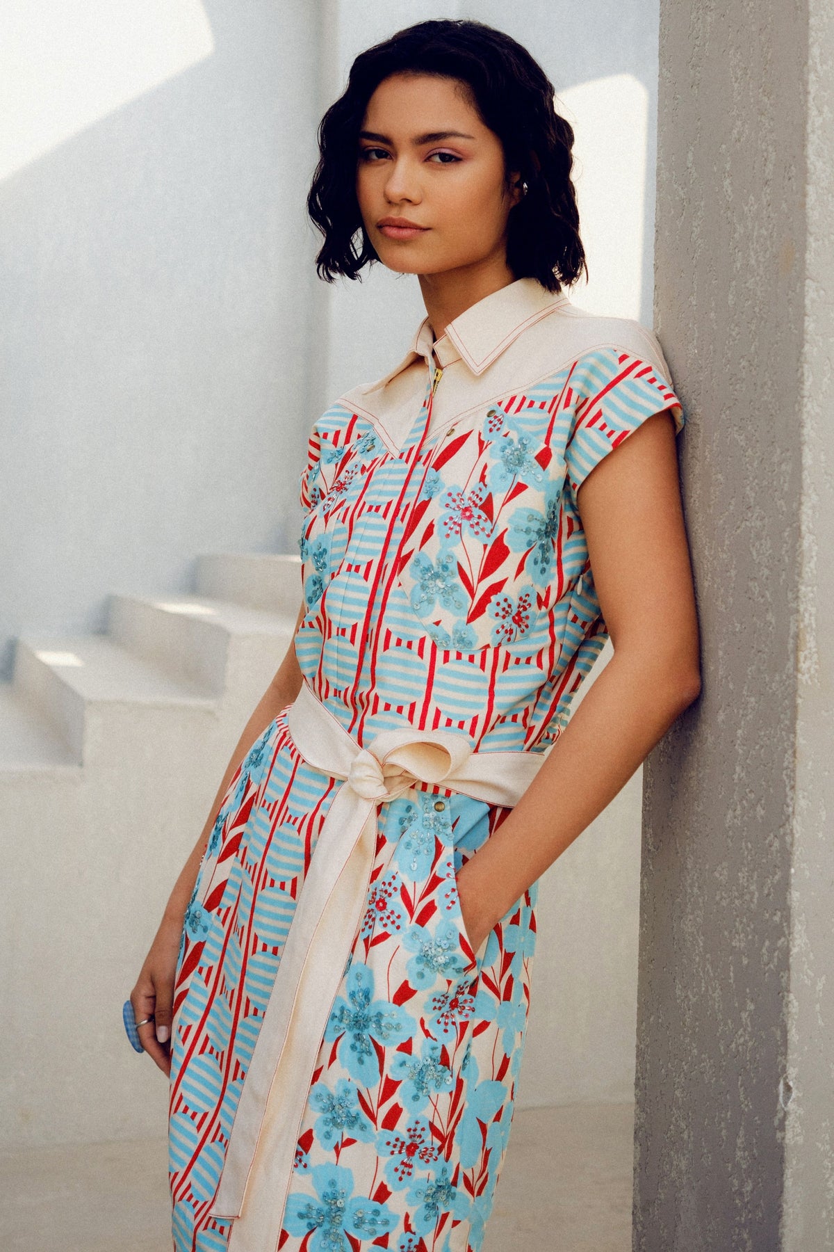White Print Play Cargo Dress