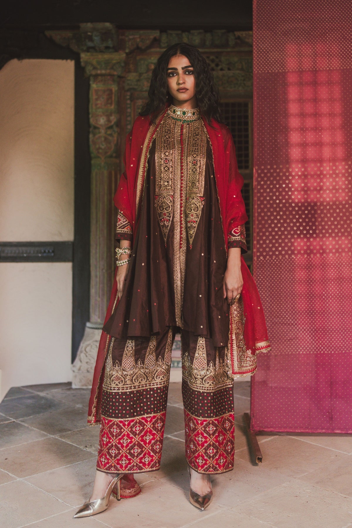 Red Dupatta Half Butta