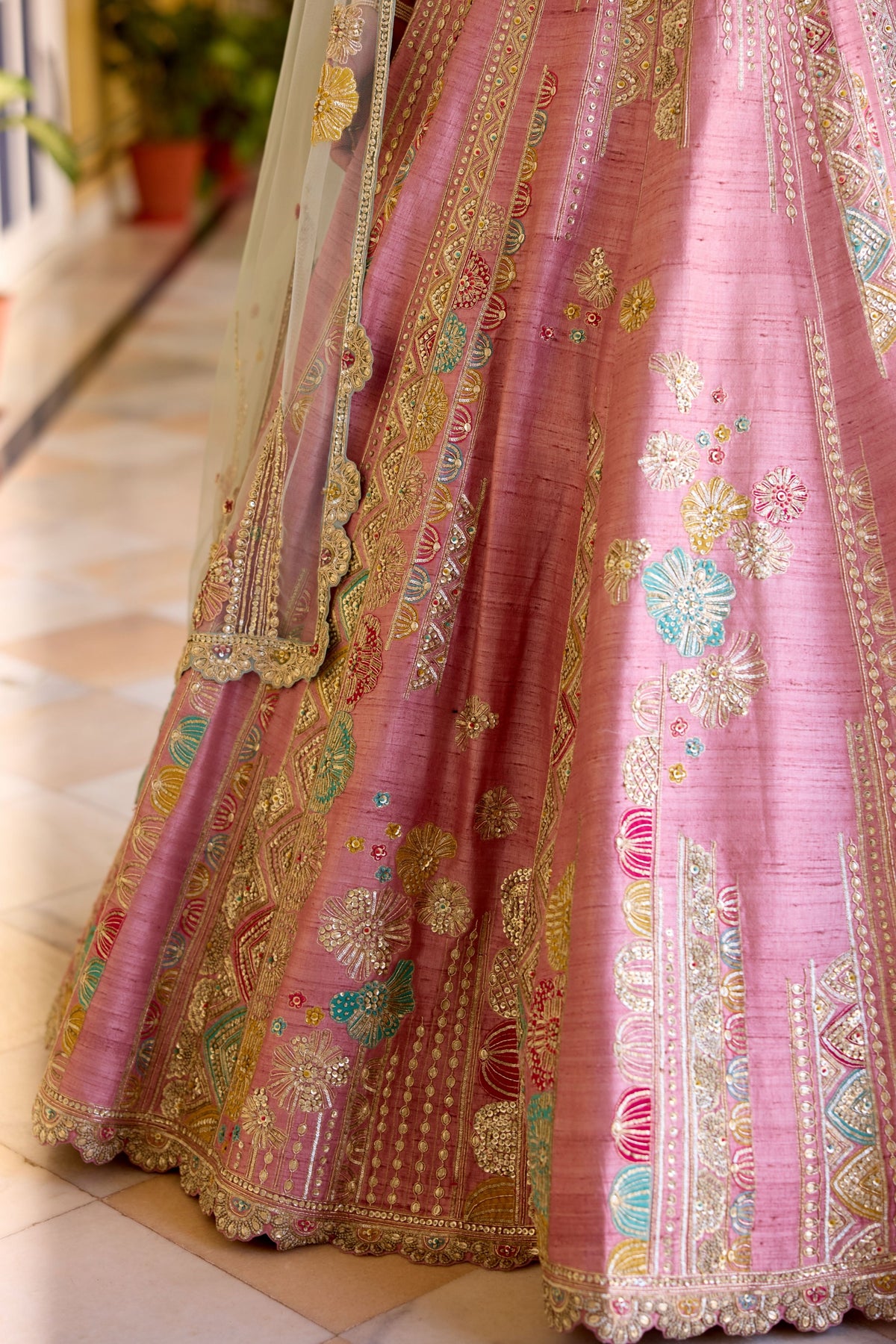 Pink Raw Silk Lehenga Set