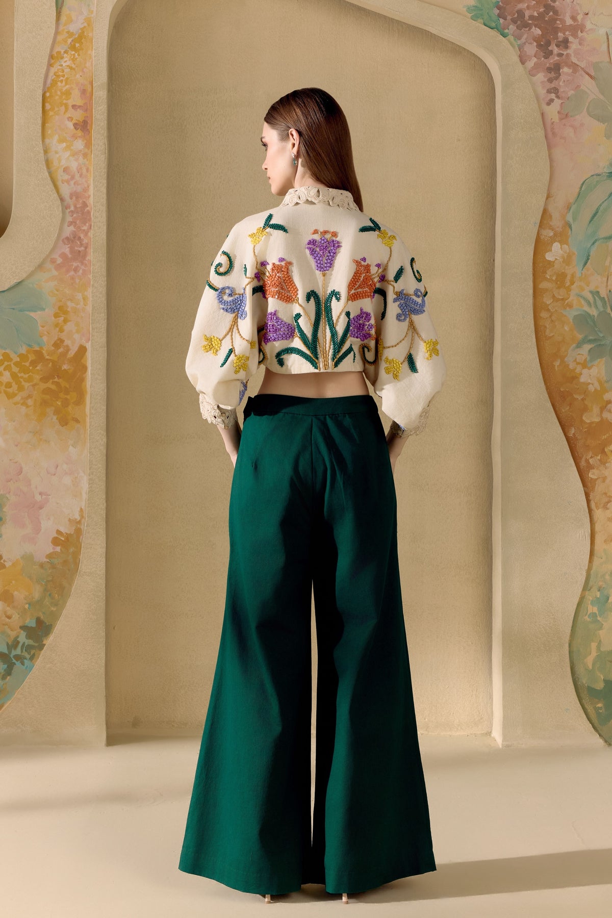 Emerald Green Mosaic Flared Pants