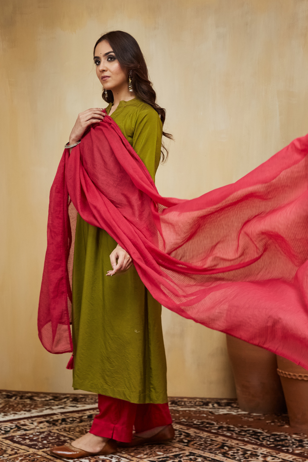 Olive Cotton Silk Samara Kurta Set