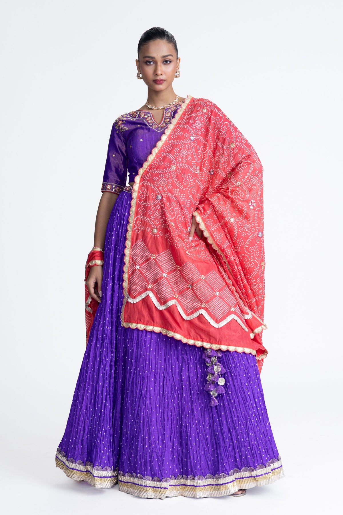 Purple Peach Crushed Lehenga