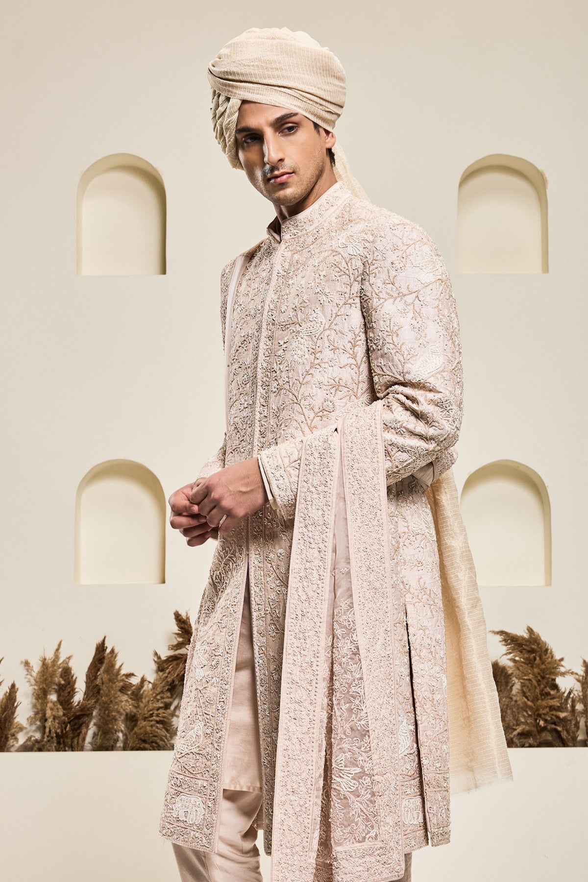 Dusty Rose Threadwork Sherwani Set