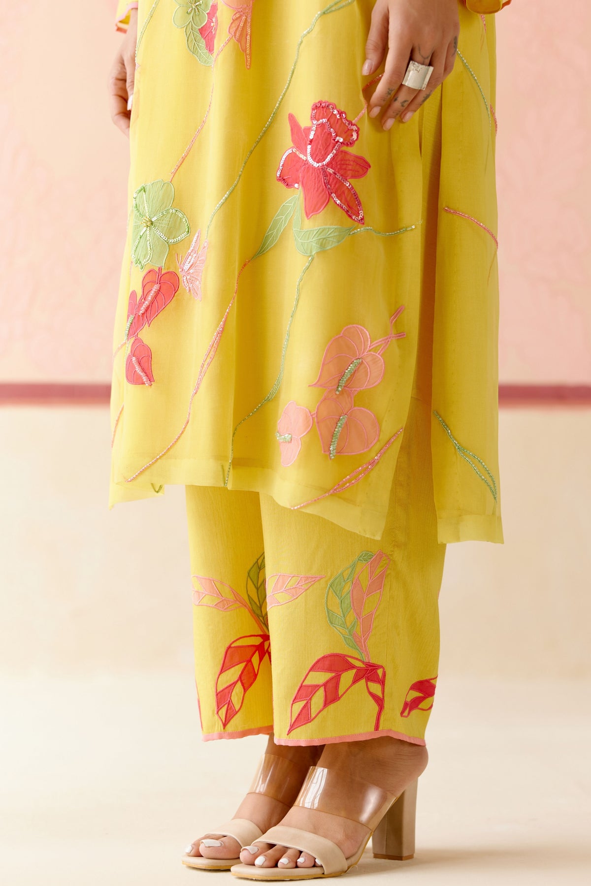 Mustard Silk Organza Kurta Set