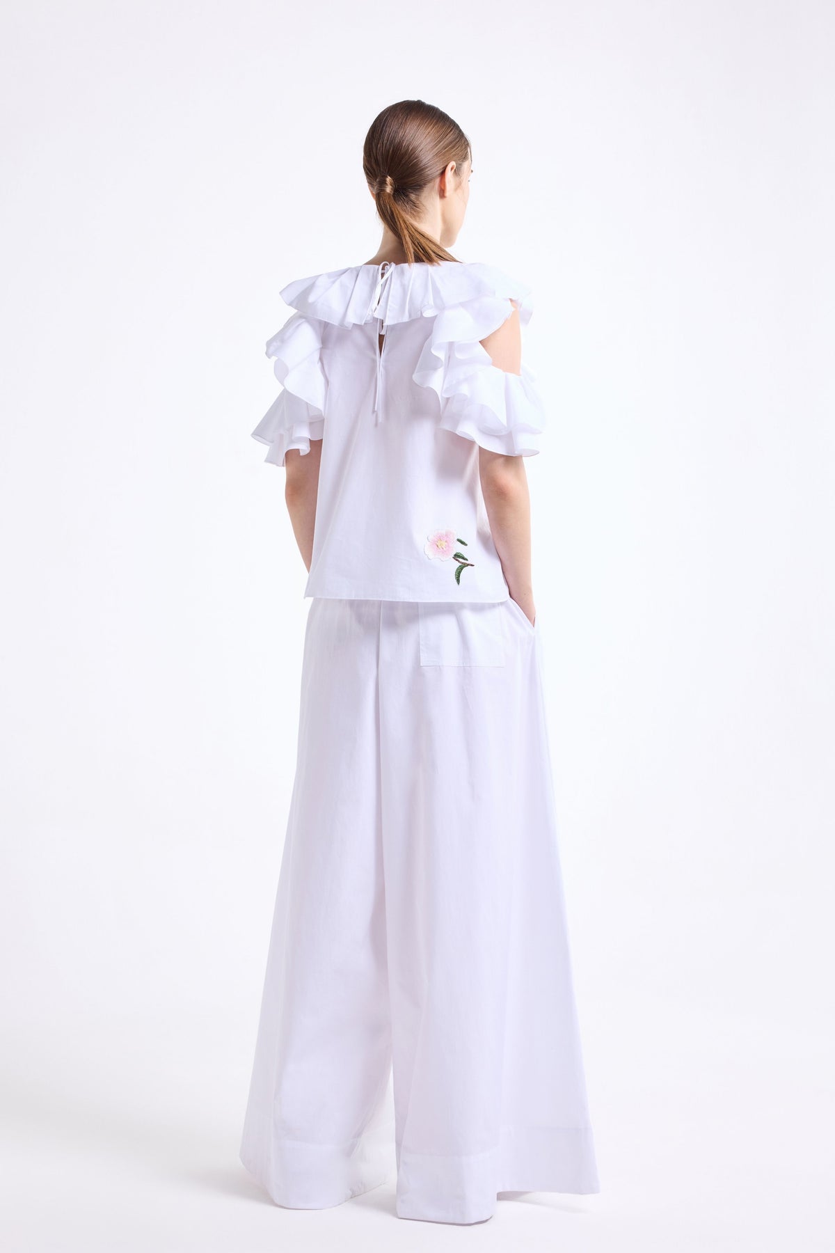 White Ruffle Top With Pants