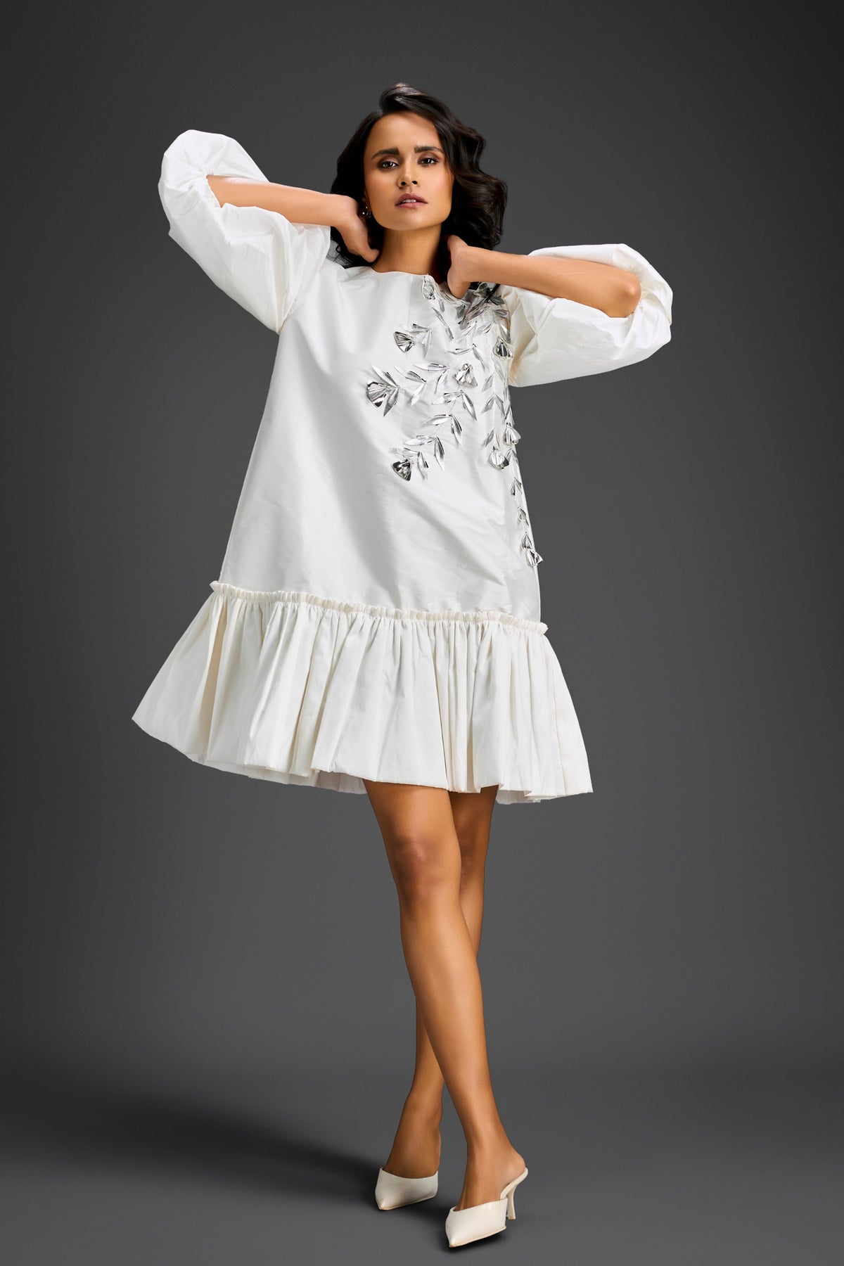 White Floral Embroidery Dress