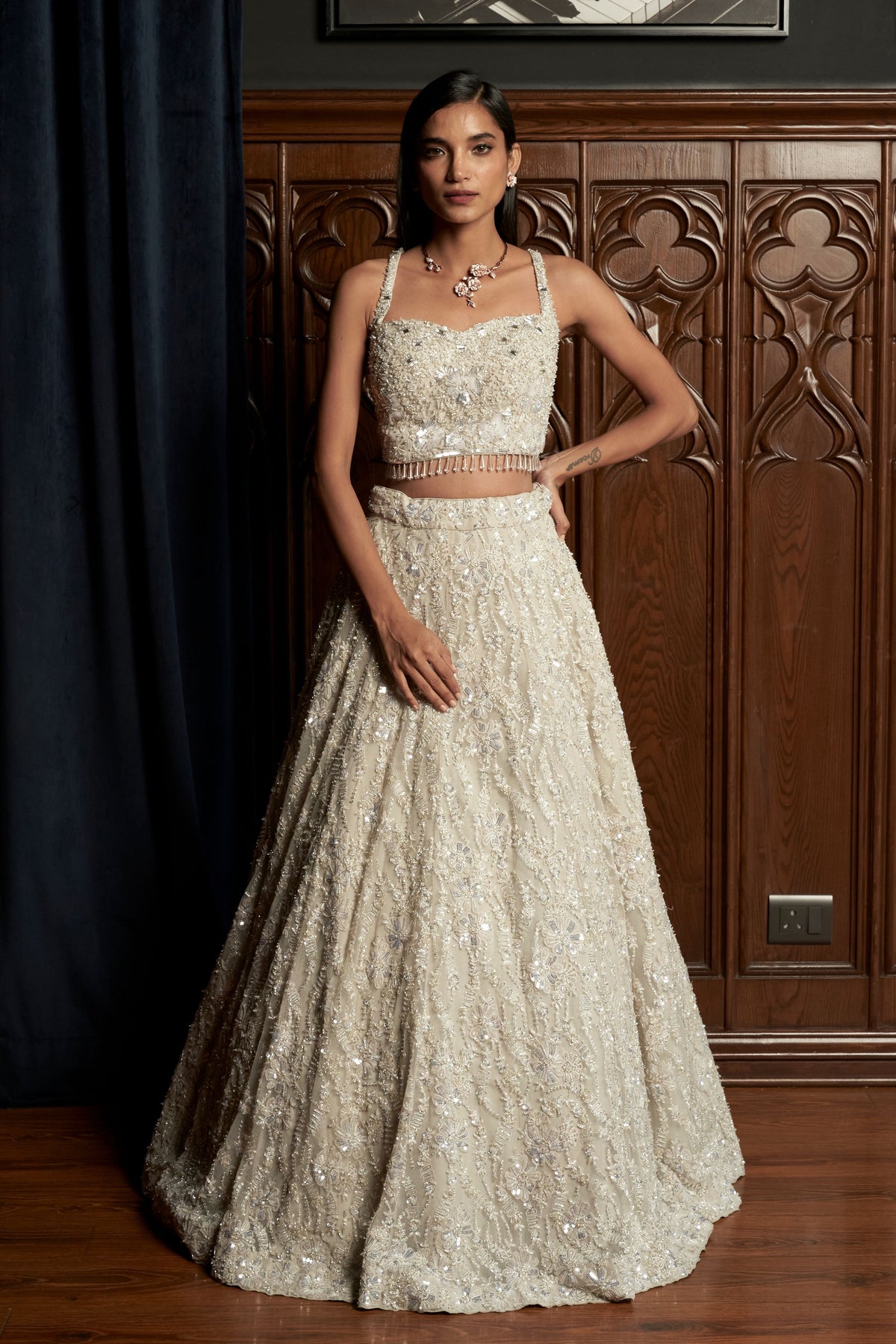 Grey Embroidery Lehenga Set
