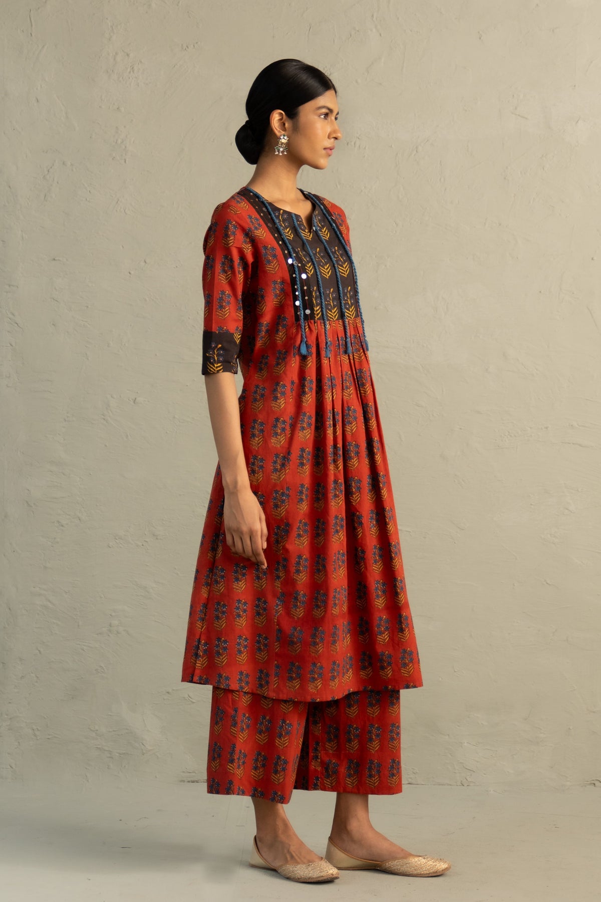 Red Hand Block Kurta Set