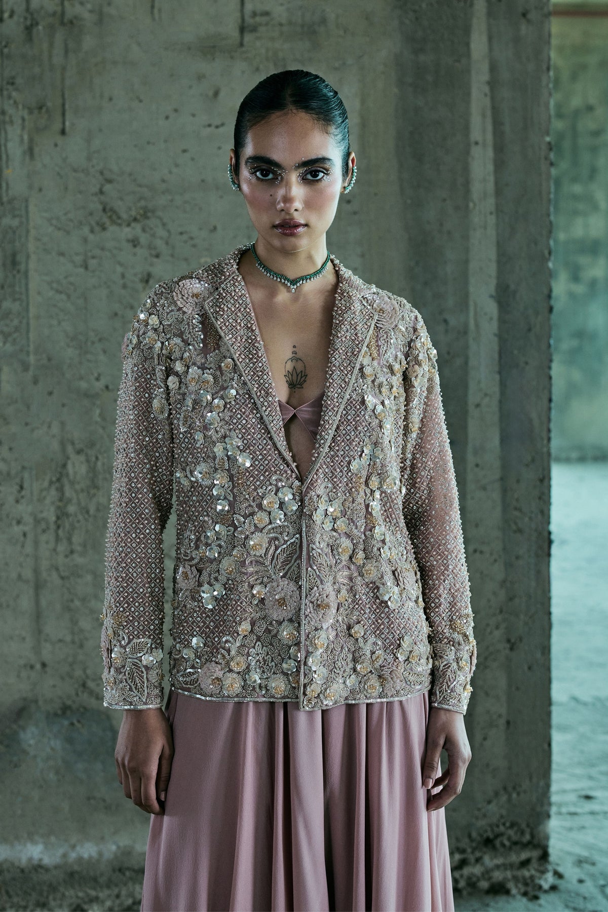 Rose Gold Embroidered Blazer Set