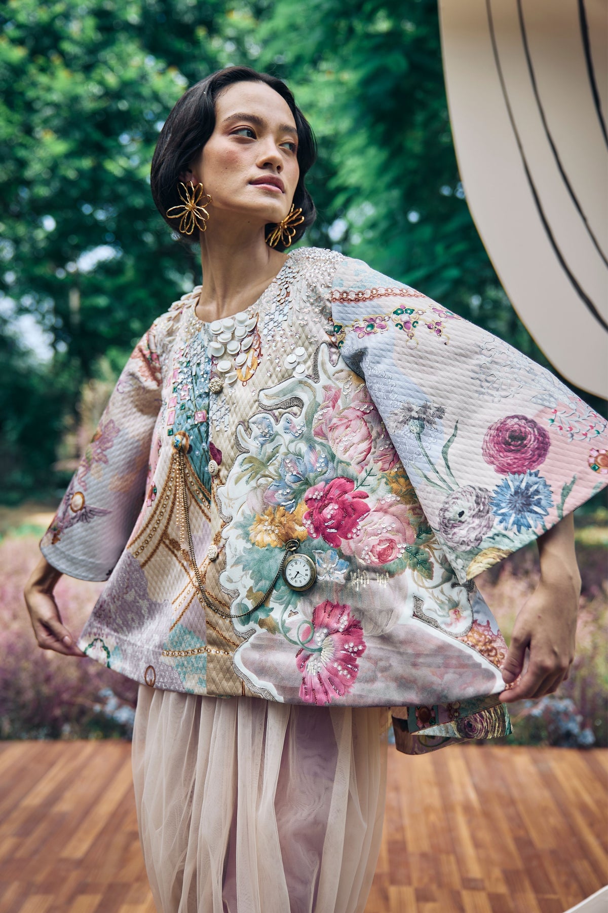 Trove Front-open Jacket and Gathered Skirt