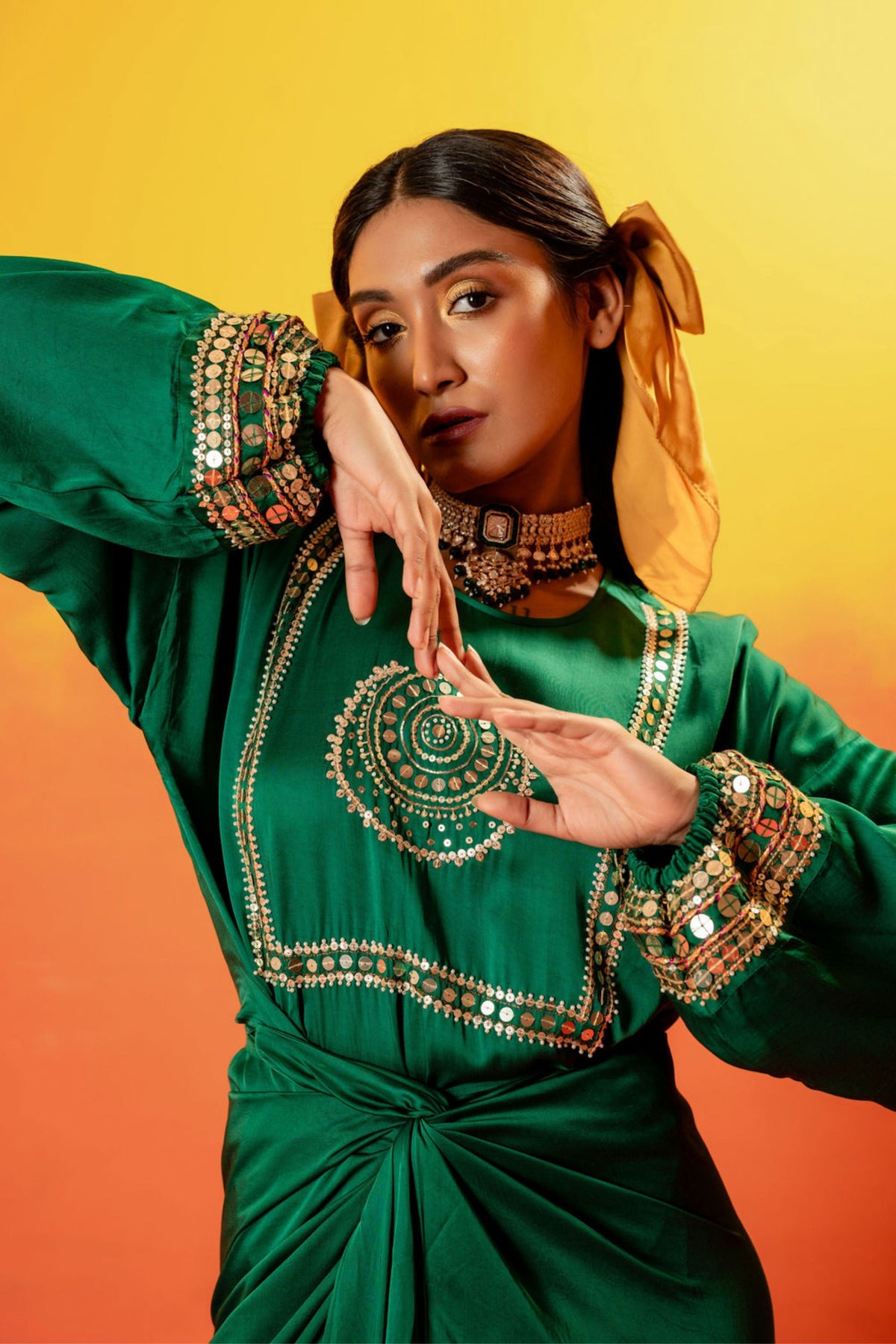 Vani Green Tie Up Dress