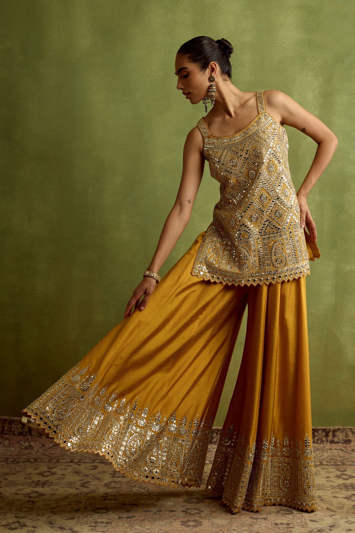 Yellow Silk Kurta Sharara Set