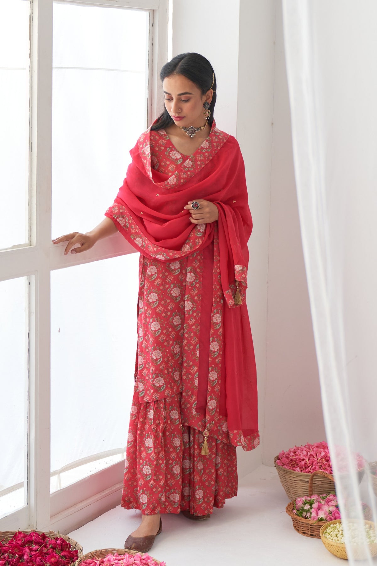Hot Pink Peony Sharara Set