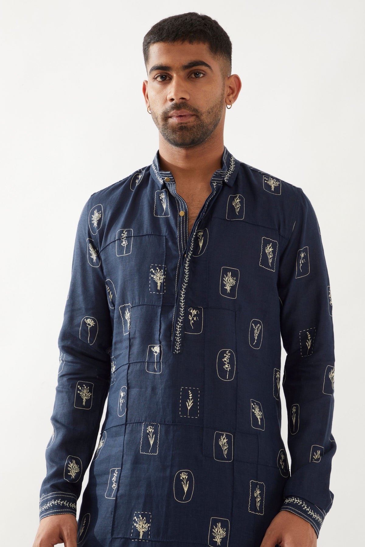 Slate Stamp Navy Kurta Set
