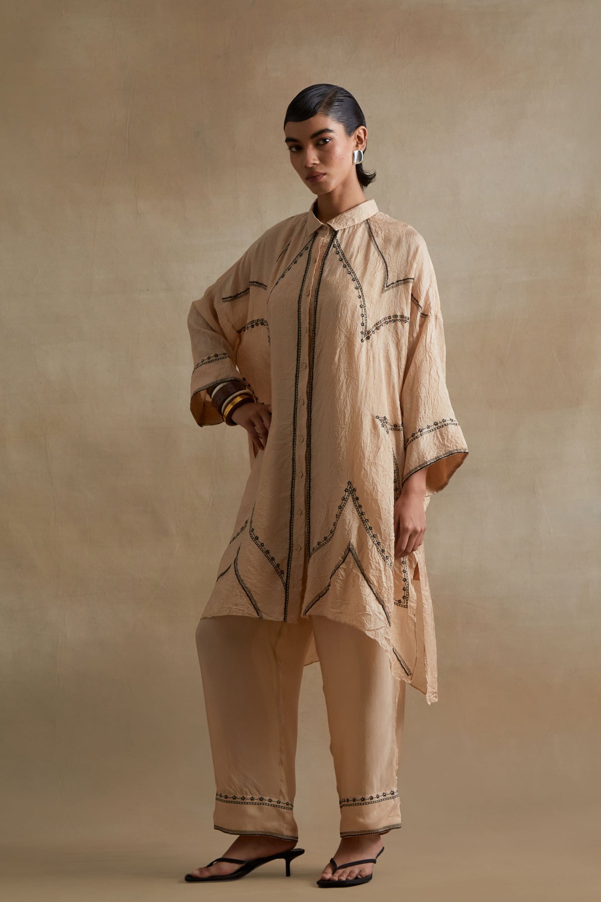 Clay Stylized Embroidered Kaftan Set
