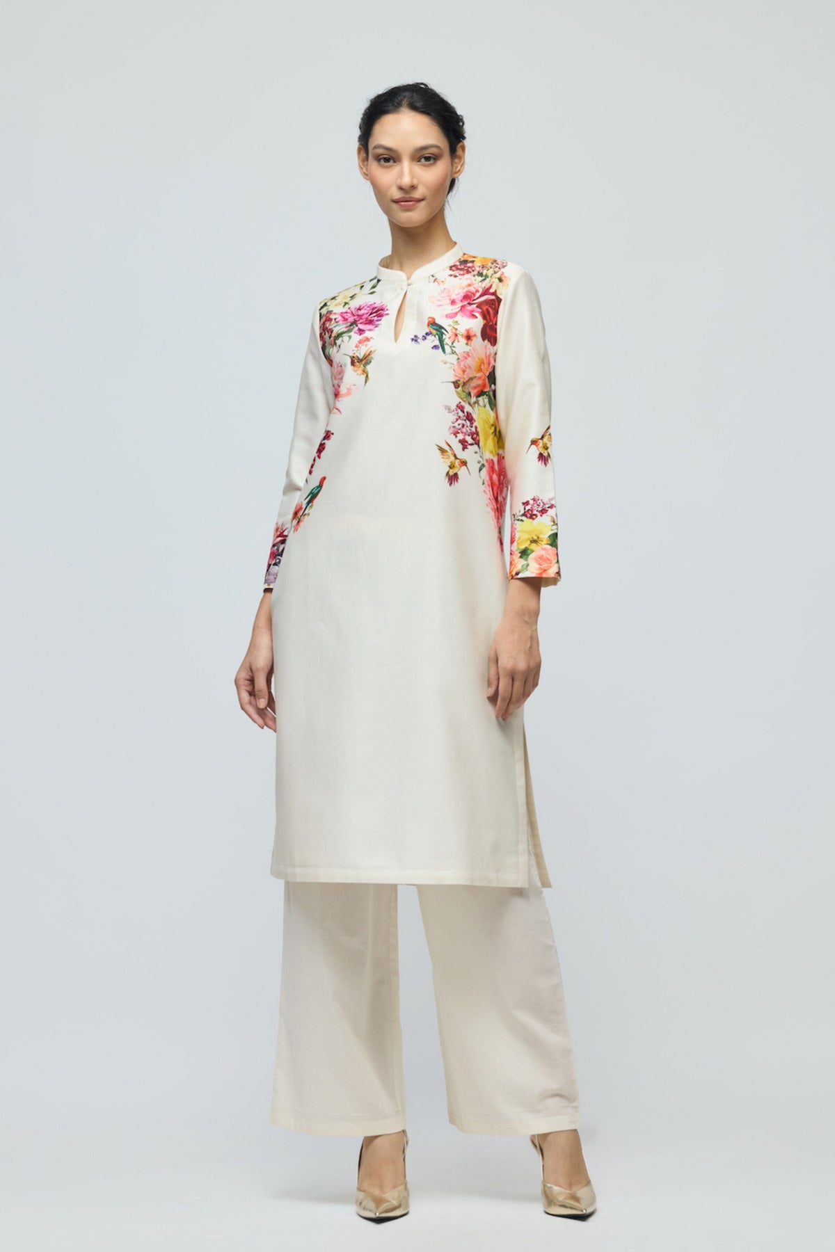 Floral Printed Ivory Tunic Set