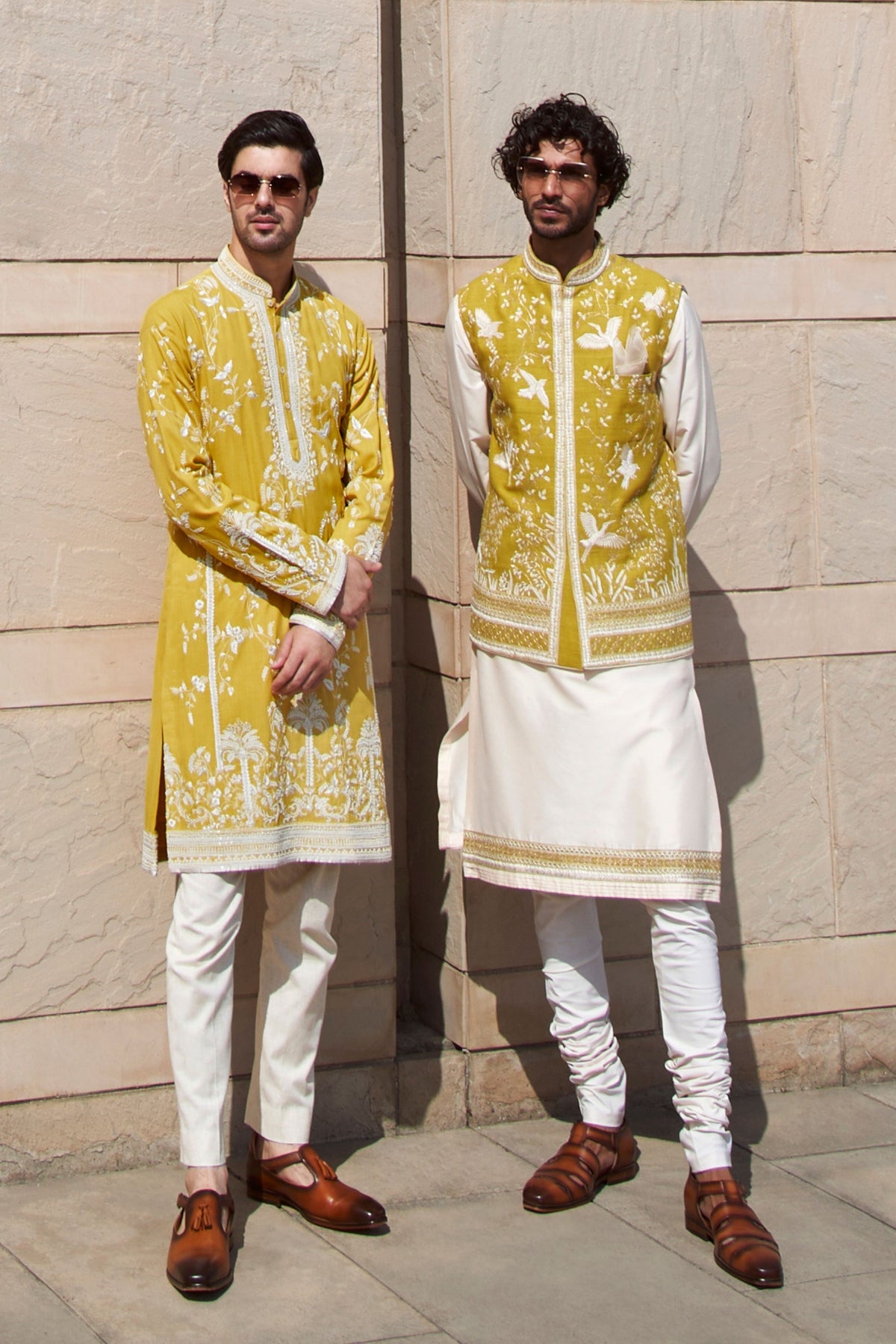 Yellow Long Palm Tree Kurta Set