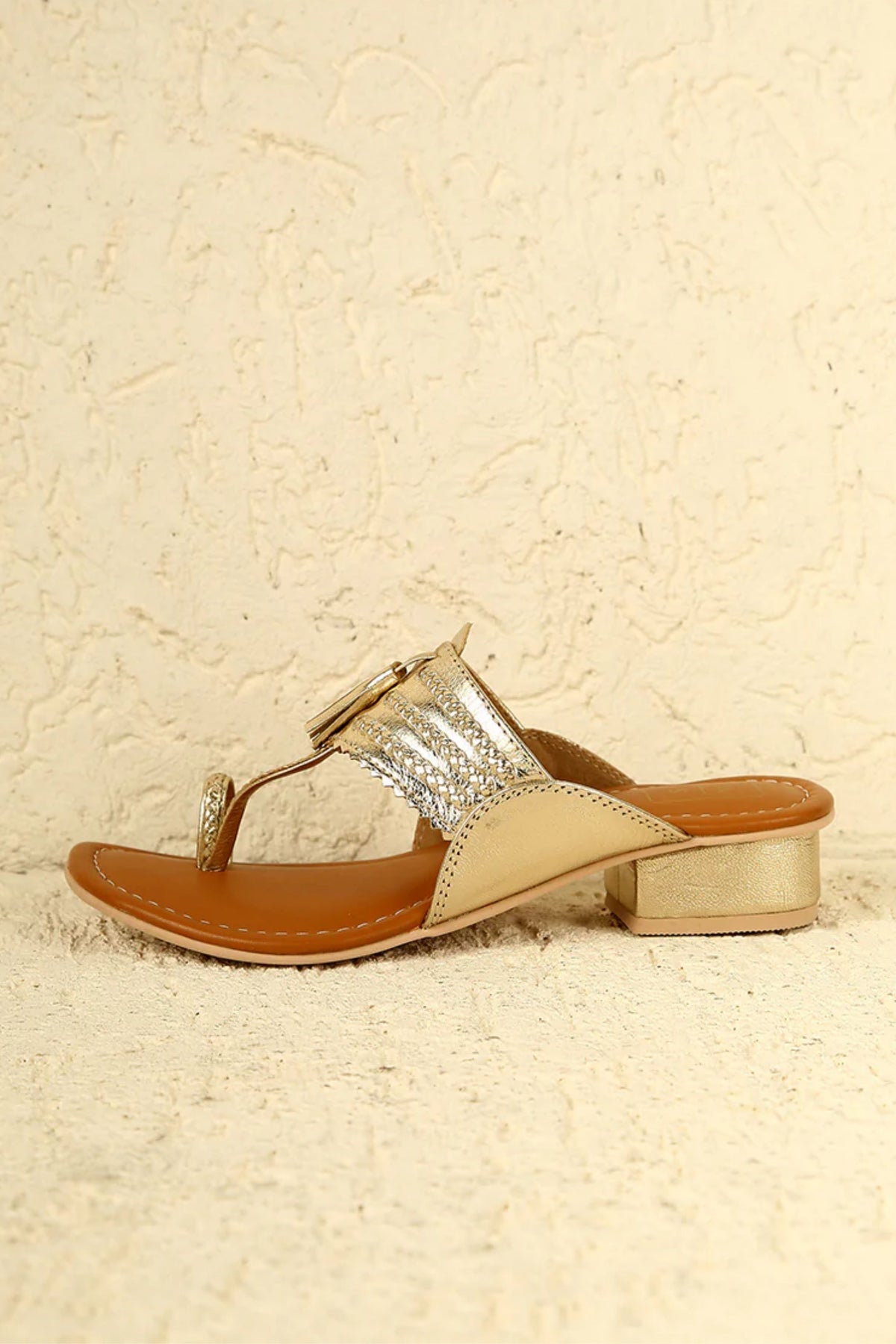 Sonya Gold Small Heel Sandals