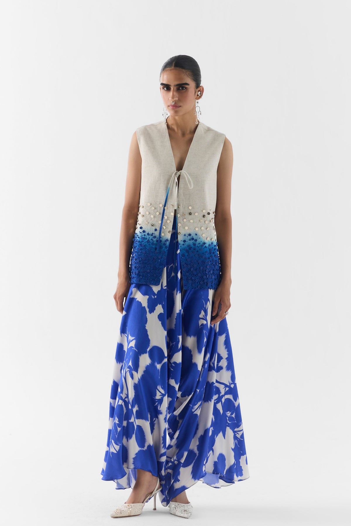 Blue Ink Vest And Skirt Set
