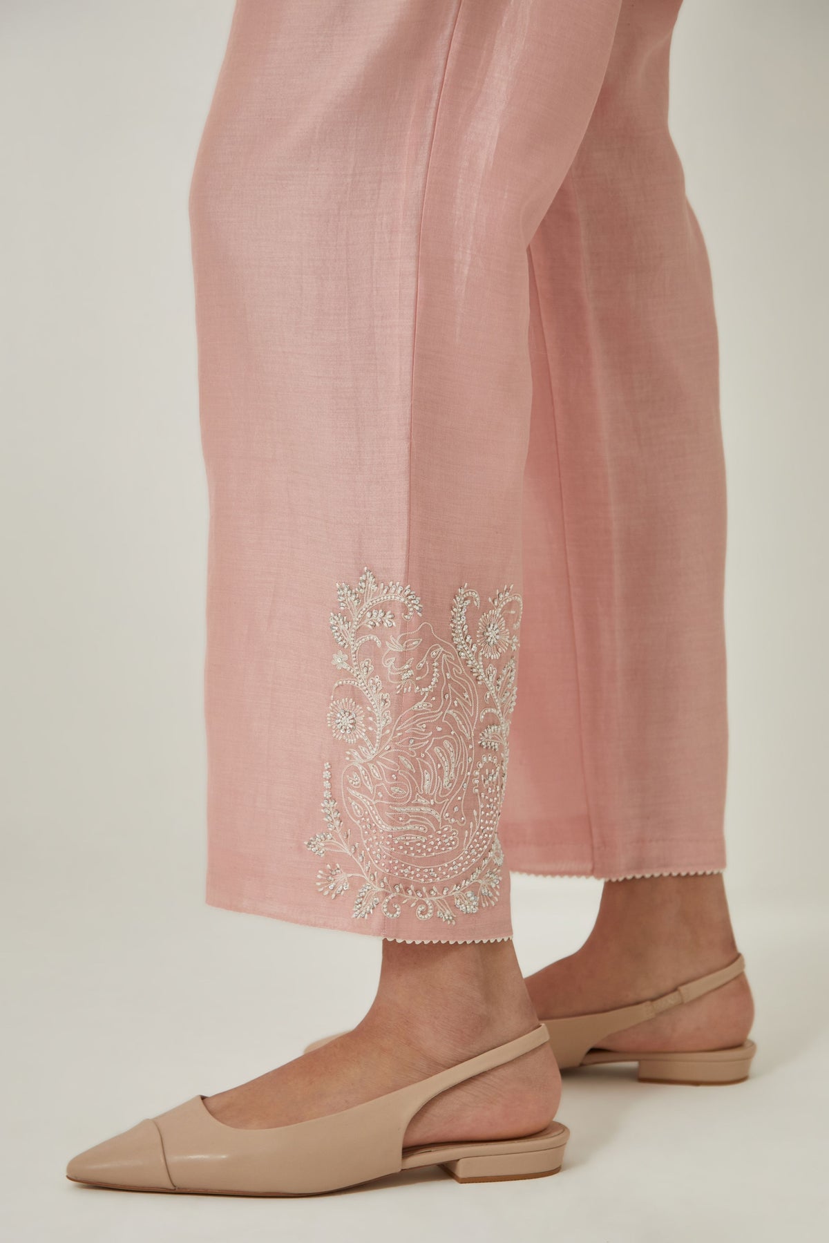Pink Silk Chanderi Straight Pants