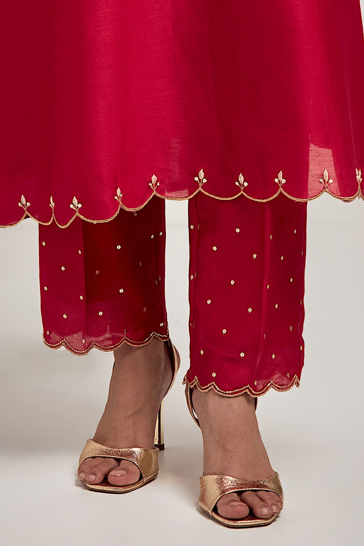 Embroidered Red Kurta Set