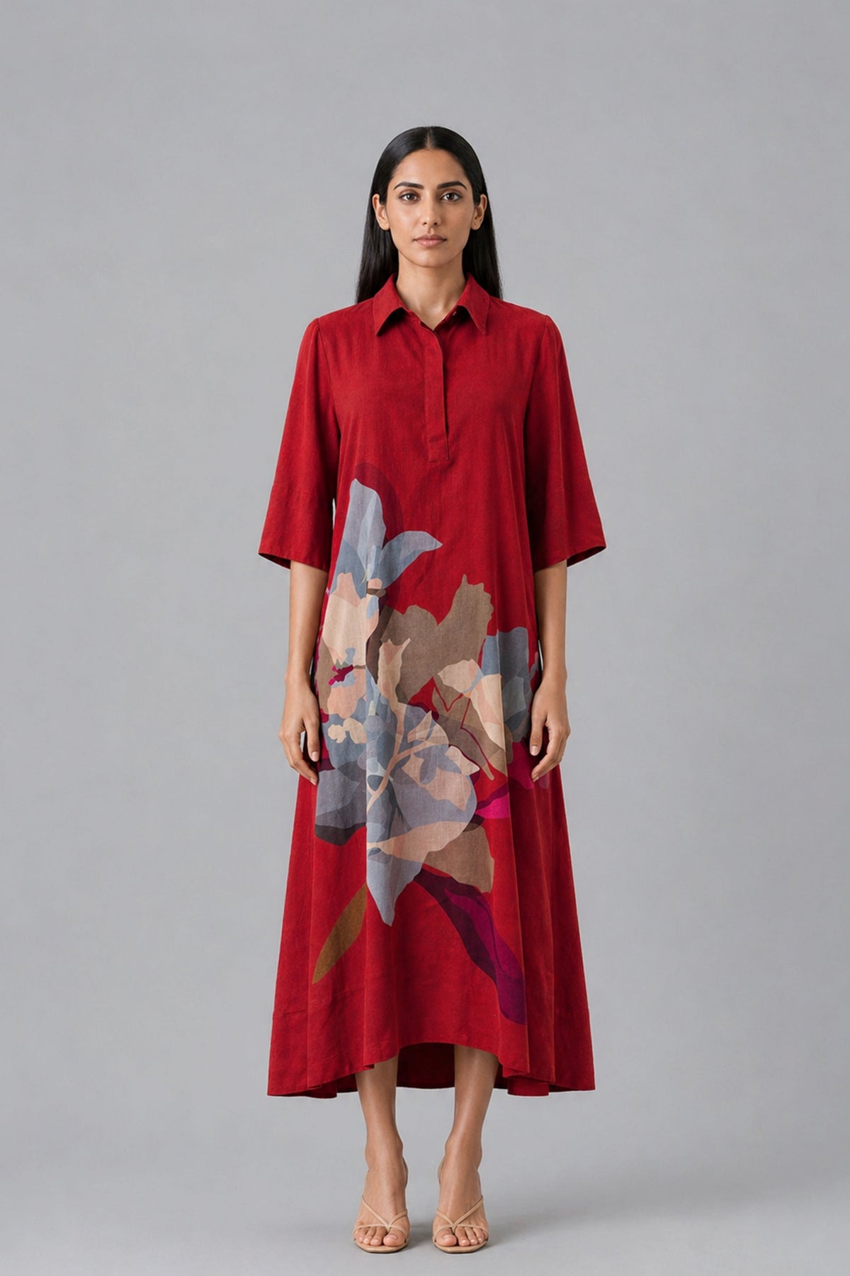 Bloom Crimson Shirt Dress