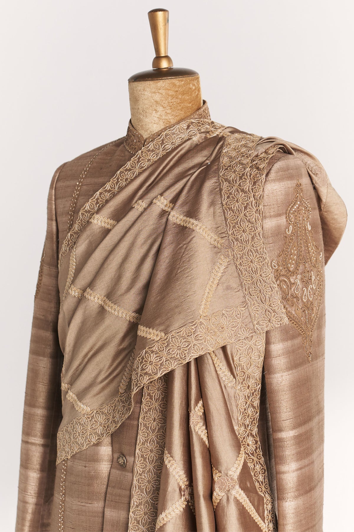 Kundan Grey Achkan Set