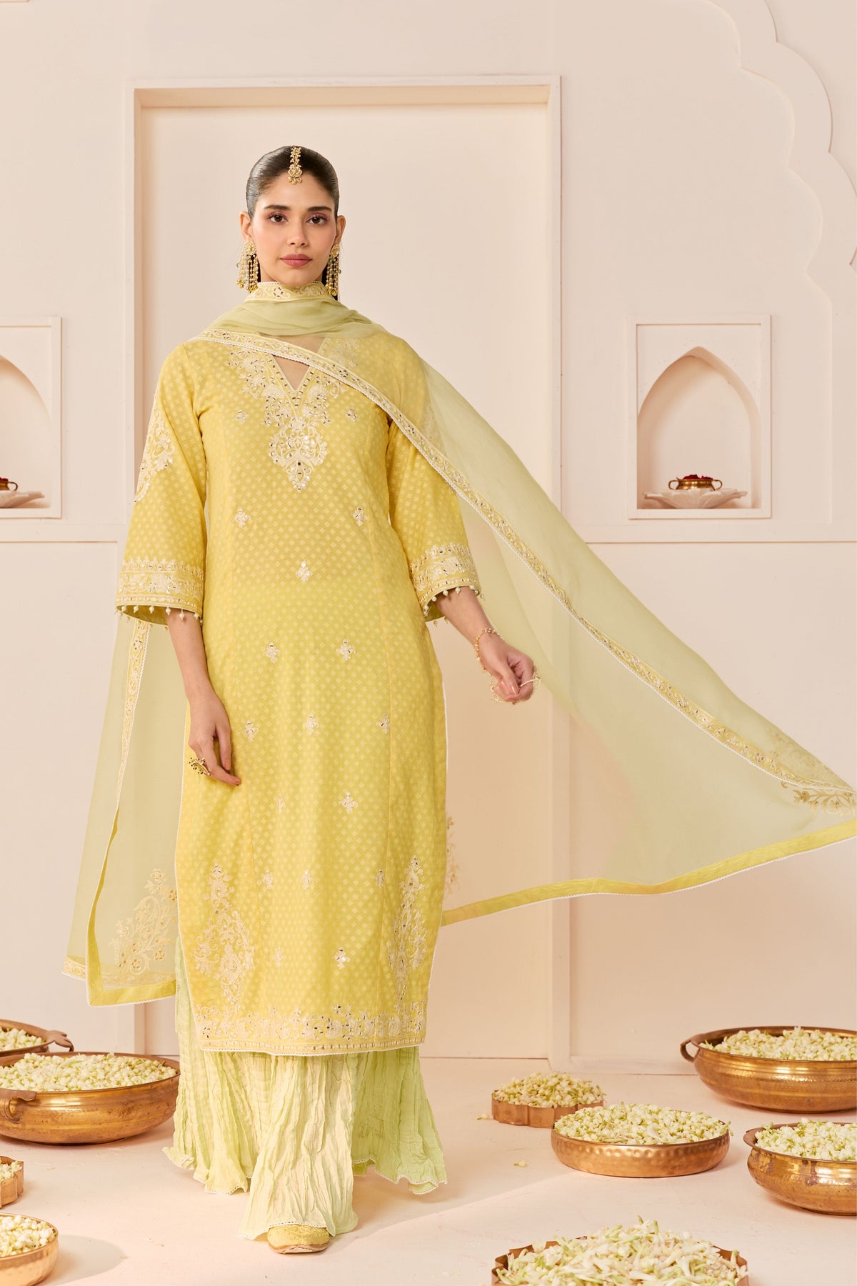 Ruhani Lemon Yellow Long Kurta Set