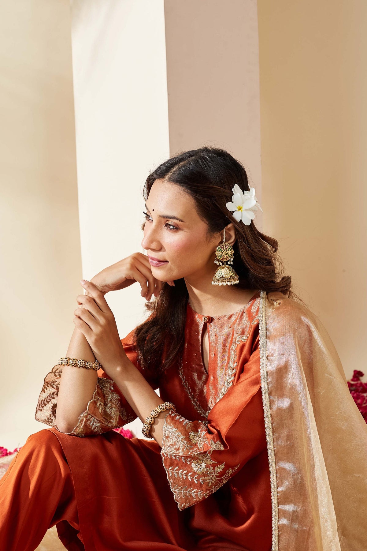 Orange Chanderi Svara Kurta Set