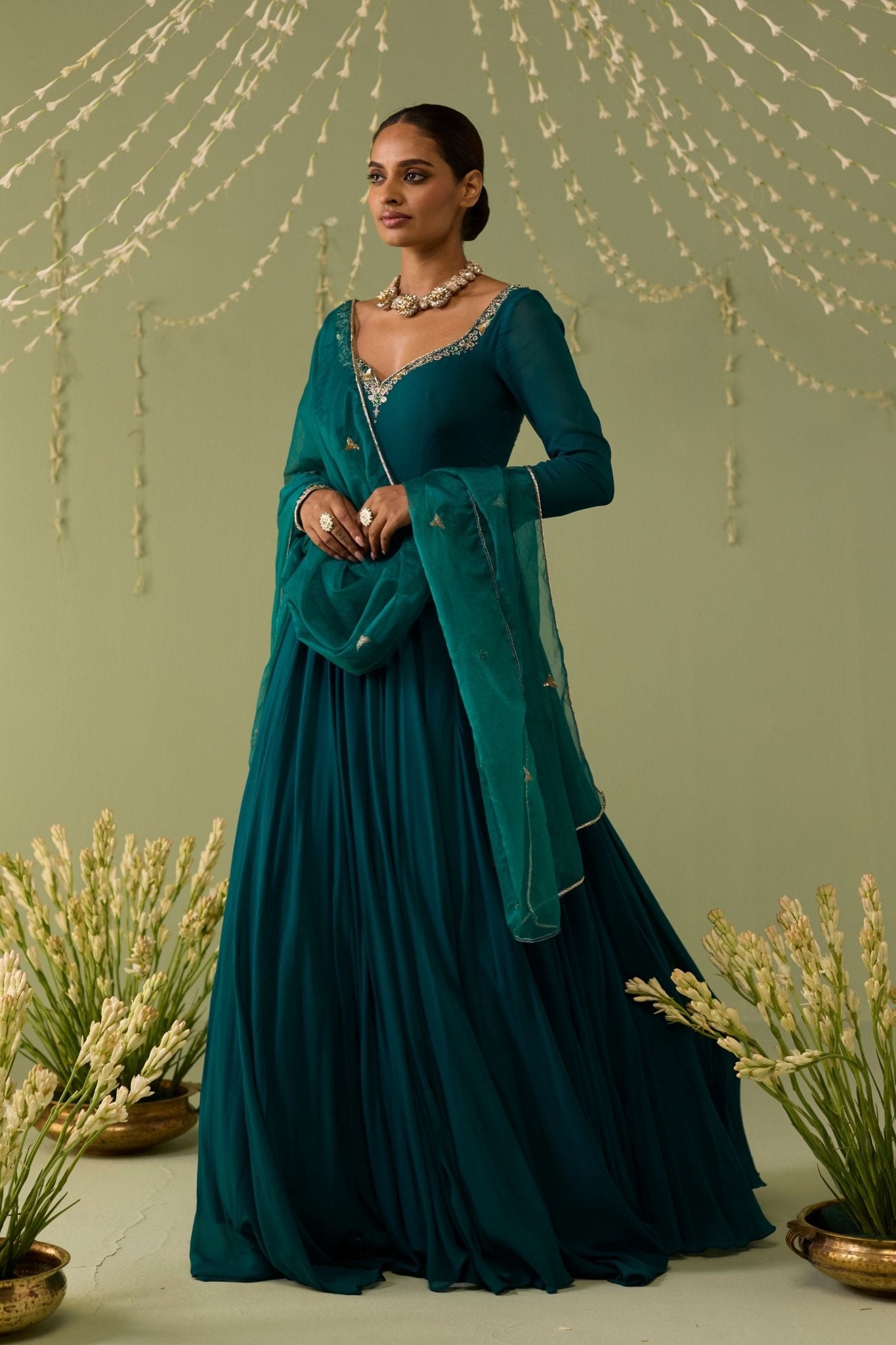 Teal Blue Anarkali Set - Meesa - Elahe